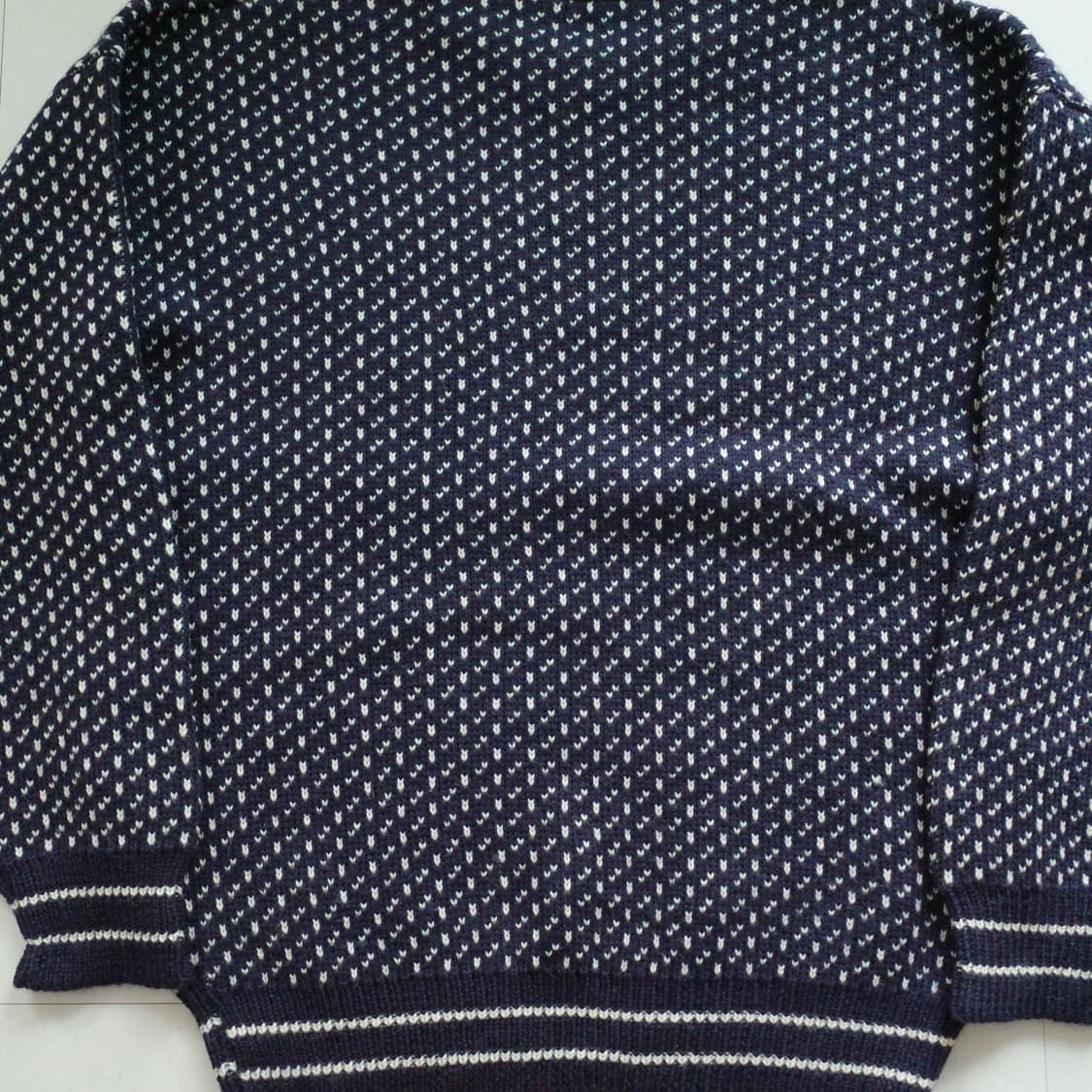 버드아이 브리티시 울 100% 네이비 크루넥 피셔맨 니트 M 상품이미지8