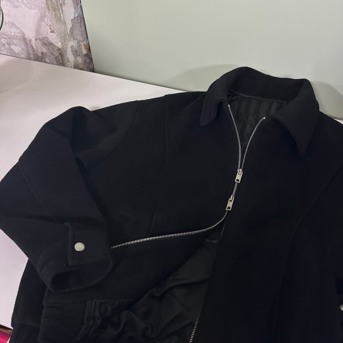 L 라퍼지스토어 블랙 오버핏 투웨이 울 블루종 자켓 상품이미지2