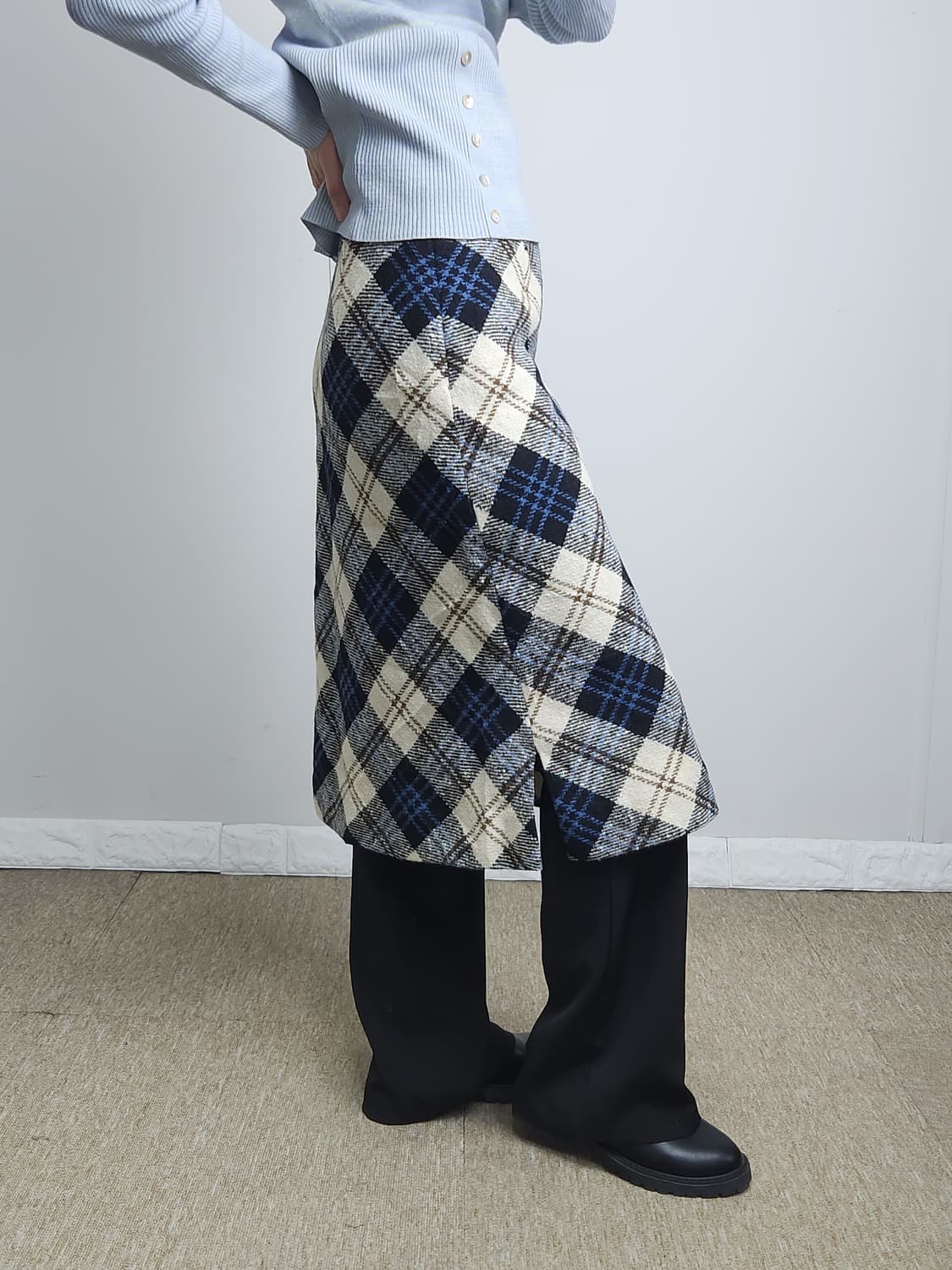 체크 울 스커트 상품이미지3