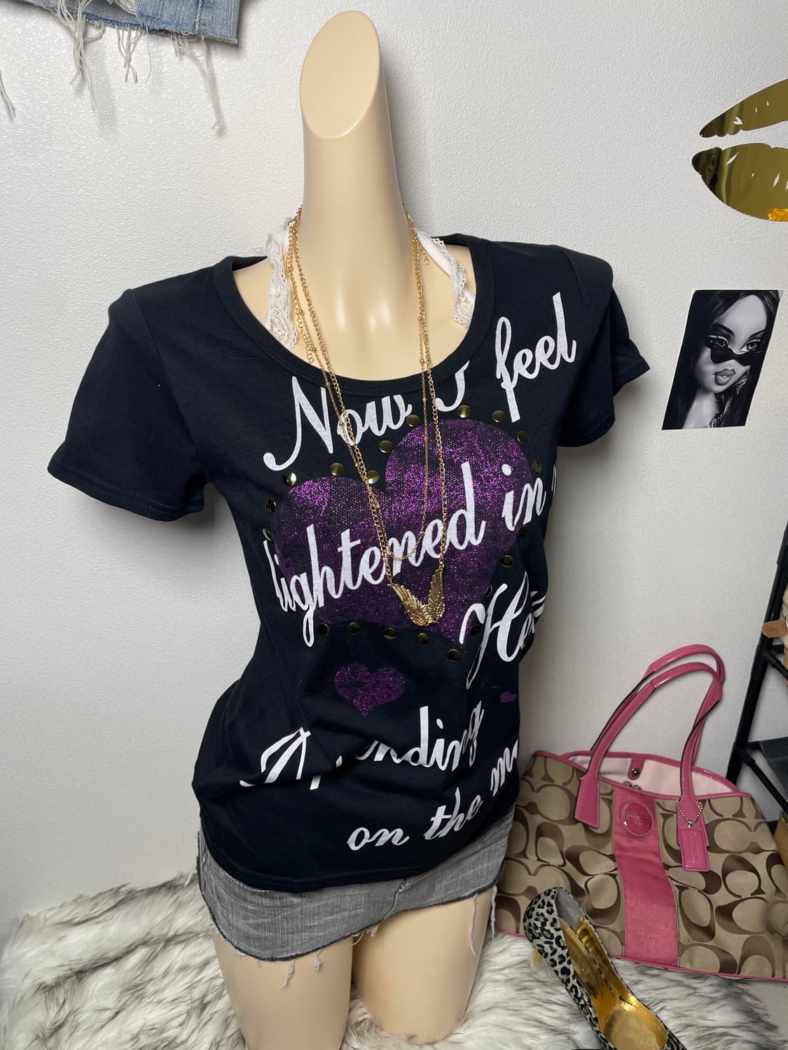 Chami 갸루 글리터 레터링 반팔 탑 상품이미지1