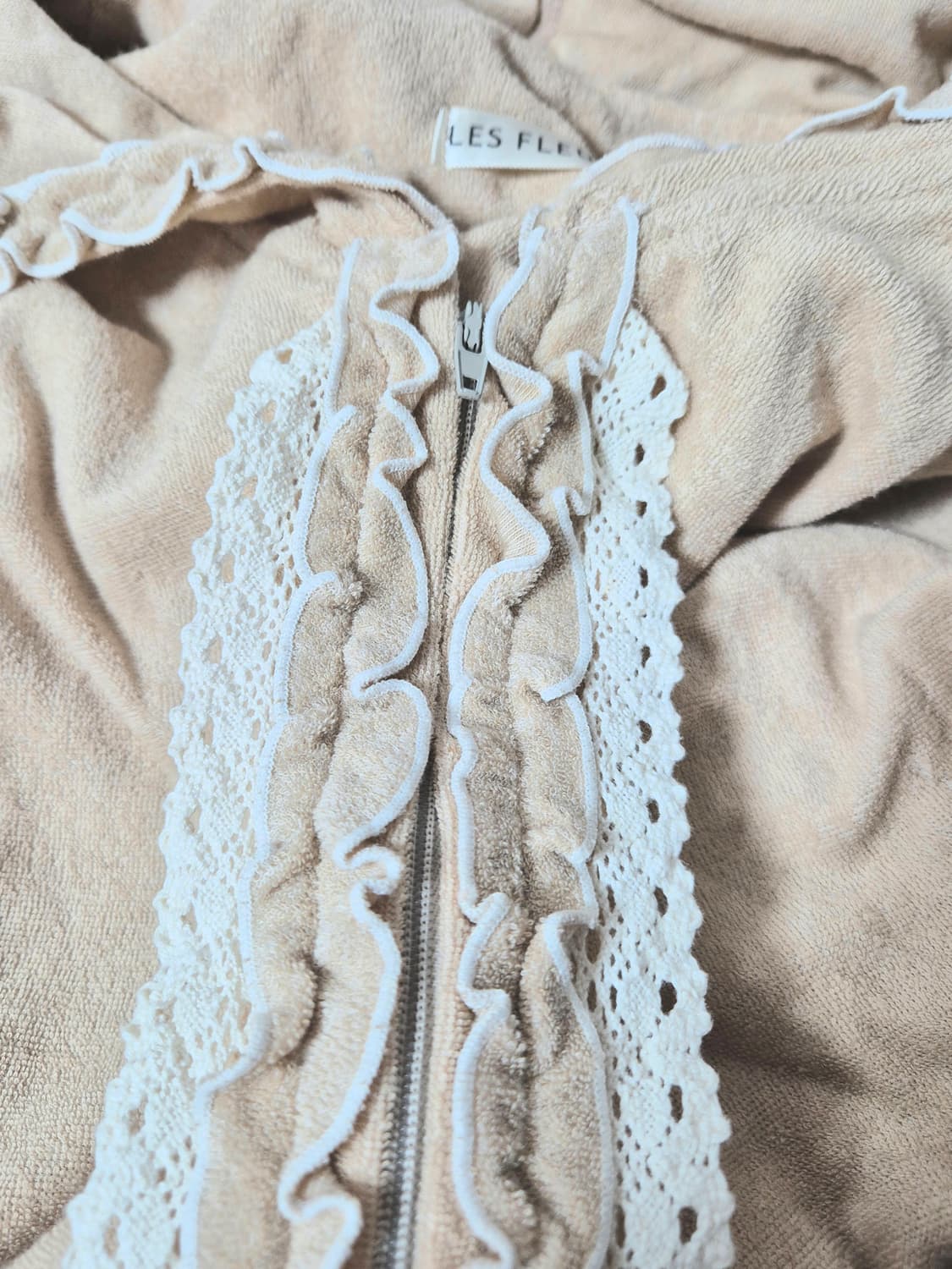 빈티지 모리걸 레이어드 레이스 프릴 베이지 라떼 후드 상품이미지2