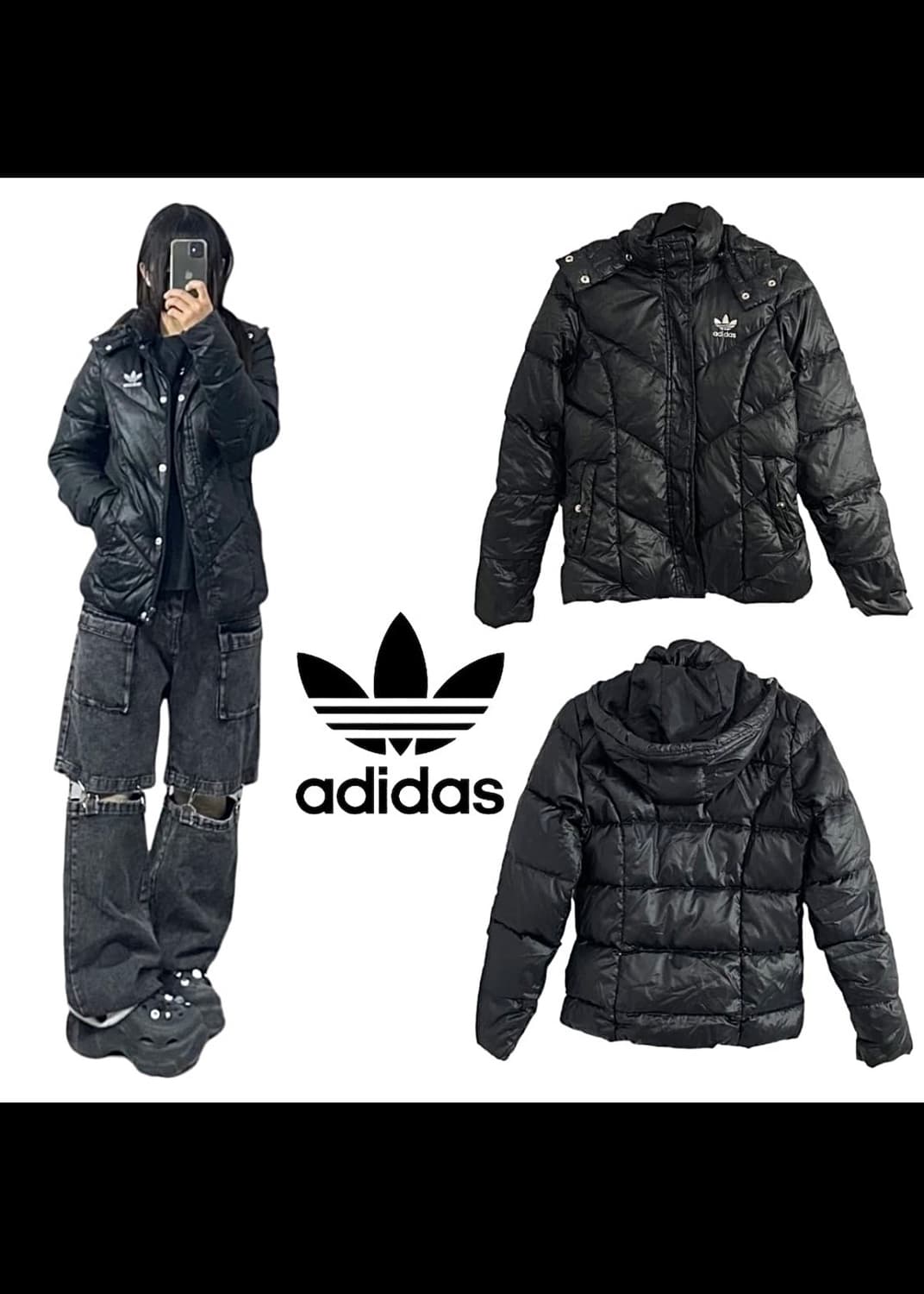 아디다스 피티드 파이어버드 유로파 오리털 덕다운 패딩 90 s 고스 펑크 상품이미지2