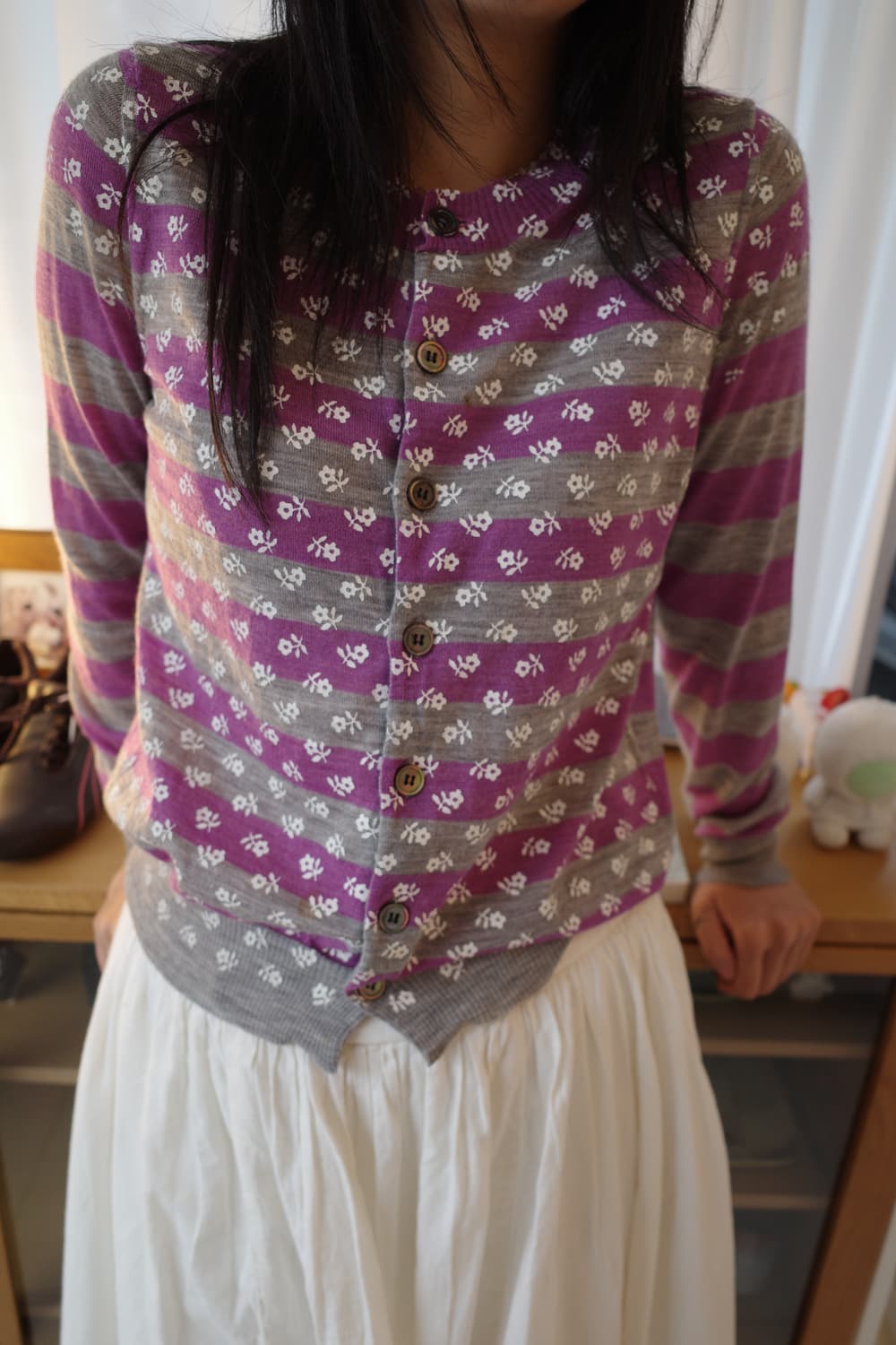 Flower silk printed flower cardigan 상품이미지1