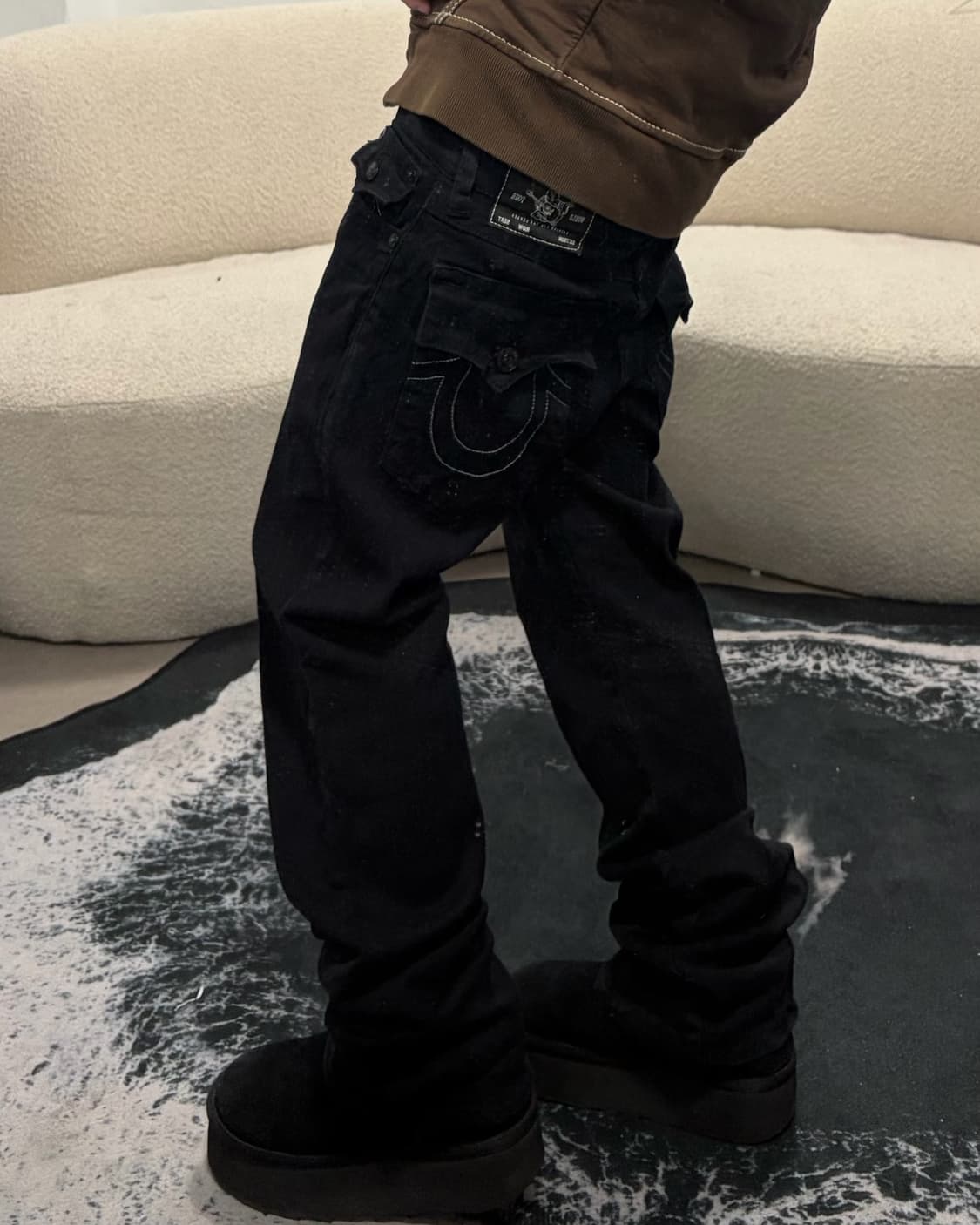 90s TRUERELIGION 블랙 스티치 코튼 스트레이트팬츠 상품이미지2