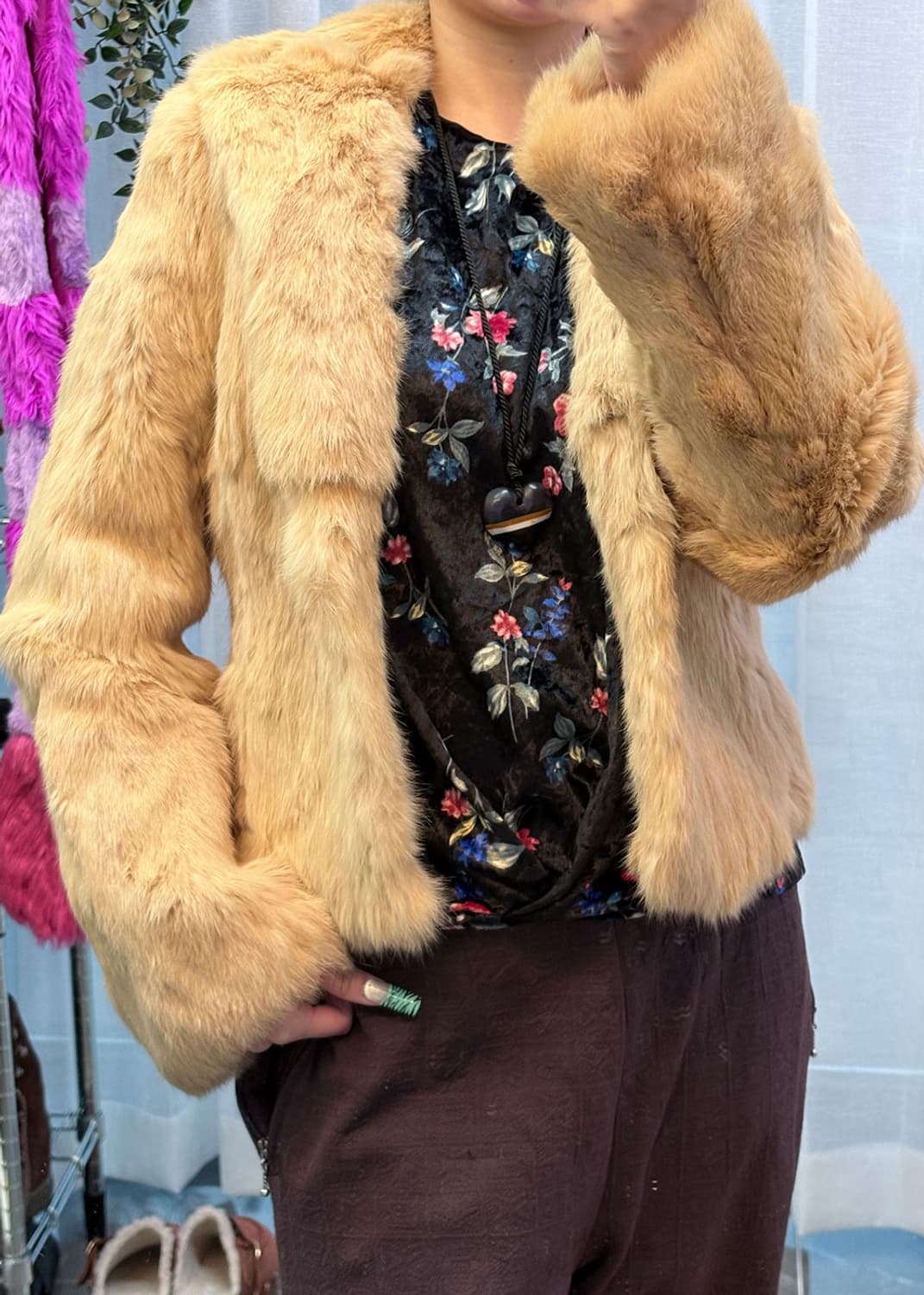 베이지 카라 레빗 퍼자켓 상품이미지4