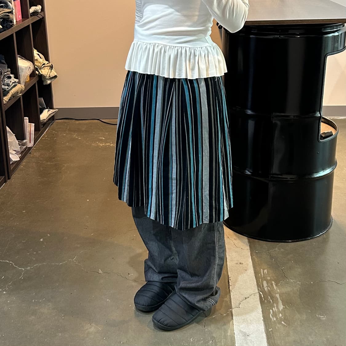 컬러믹스 스트라이프 미디 스커트 상품이미지5