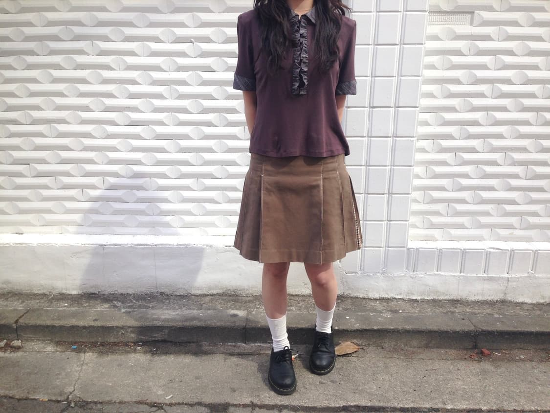 빈티지 프릴 반팔 셔츠 브라운 상품이미지1