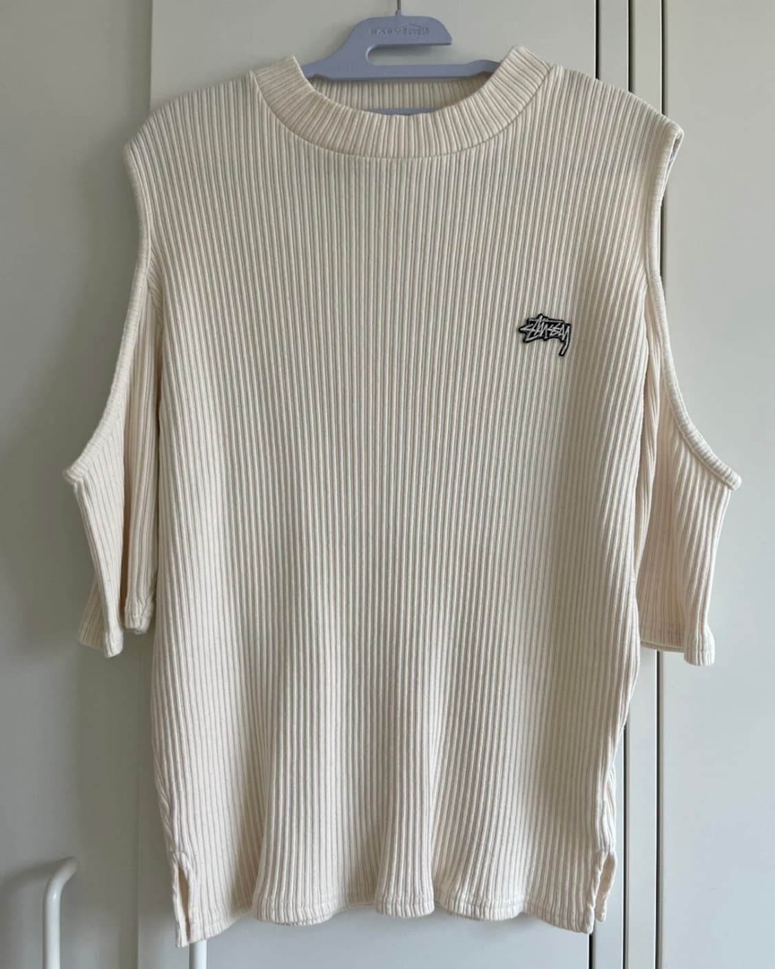 스투시 아이보리 골지 컷아웃 반팔티 M 상품이미지1