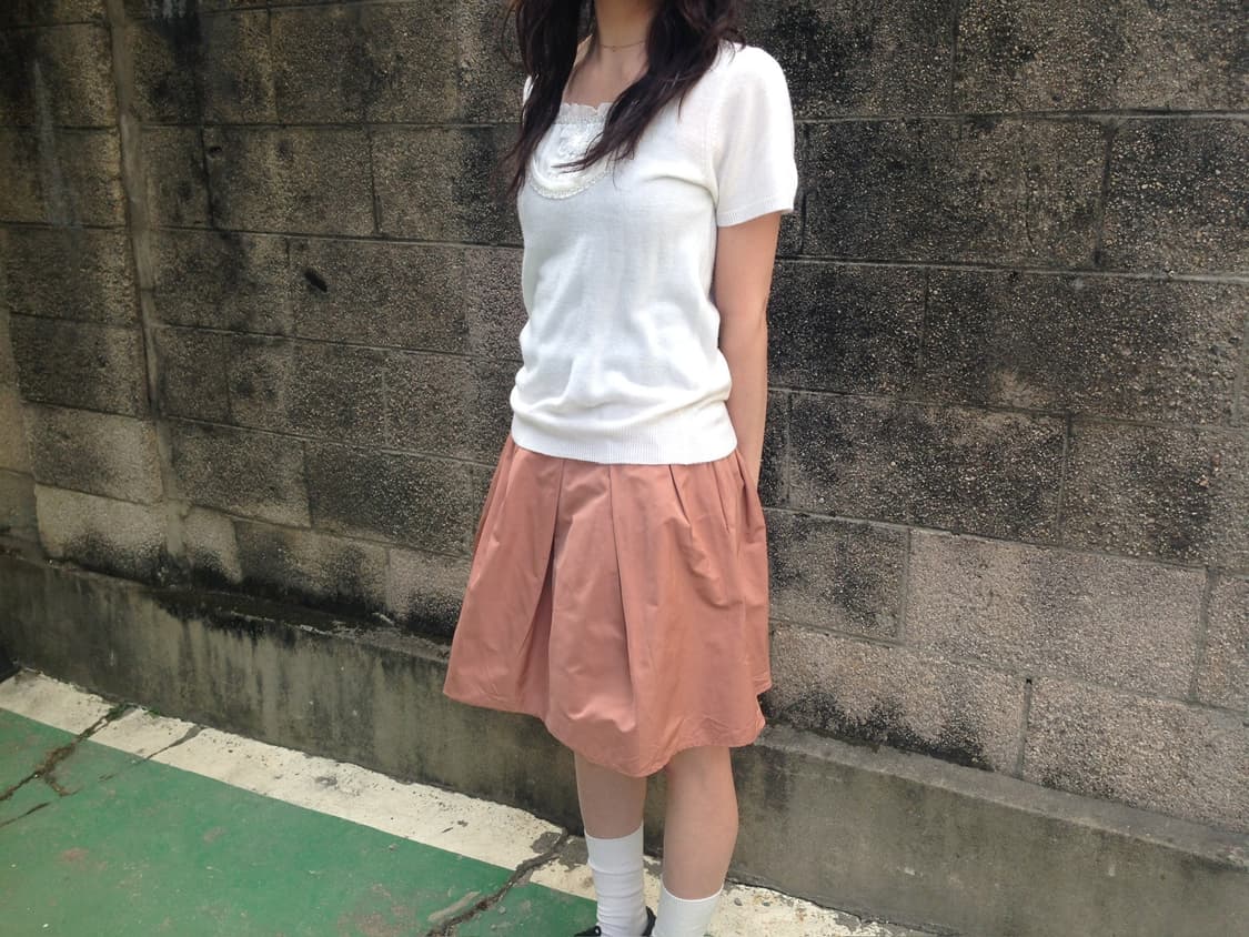 빈티지 밴딩 스커트 박스 플리츠 디테일 벌룬핏 핑크 베이지 상품이미지3