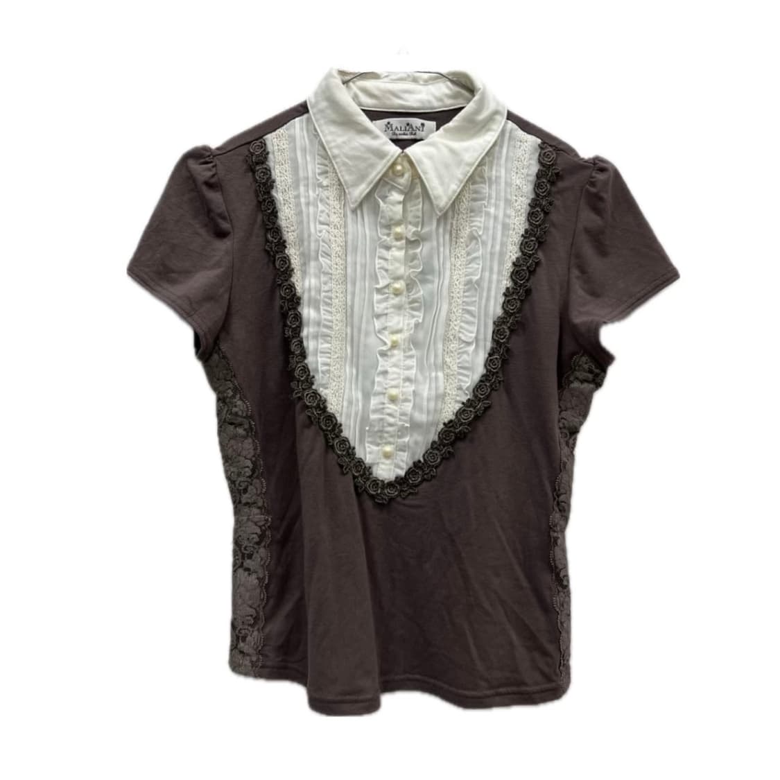 brown lace frill shirt 상품이미지1