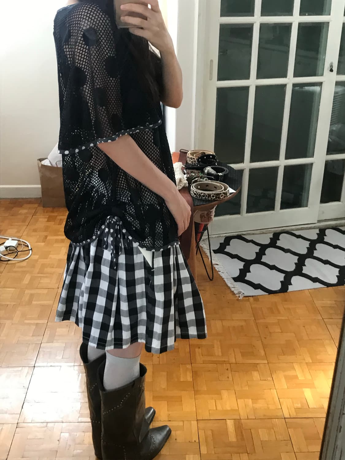 vintage dot pattern net top 상품이미지4