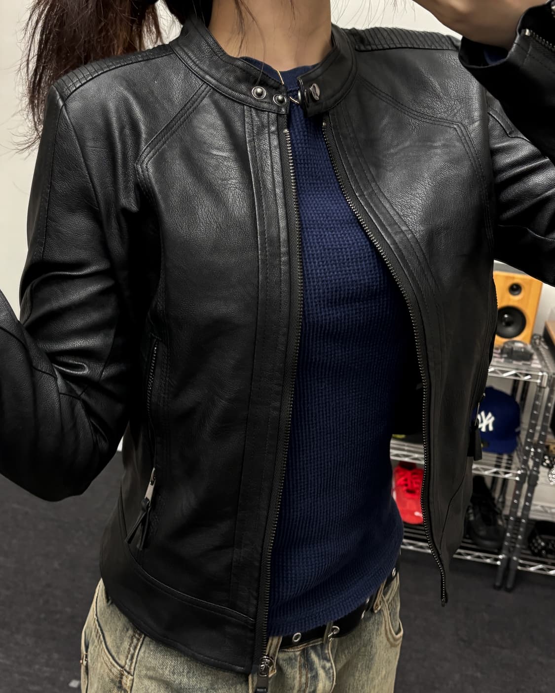 올드 빈티지 블랙 레더 바이커 자켓 상품이미지2