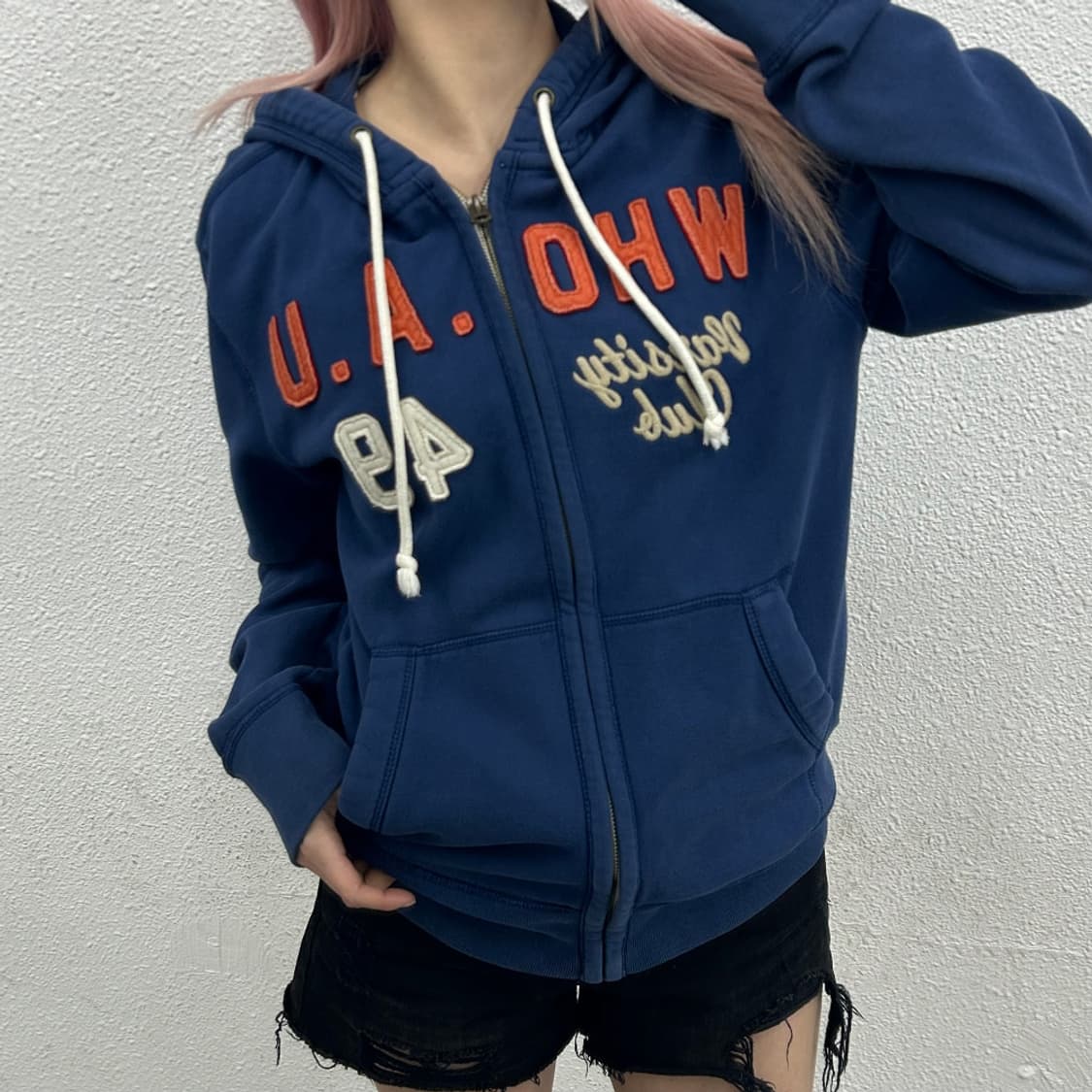 후아유 오렌지 패치 블루 후드집업 L 상품이미지1