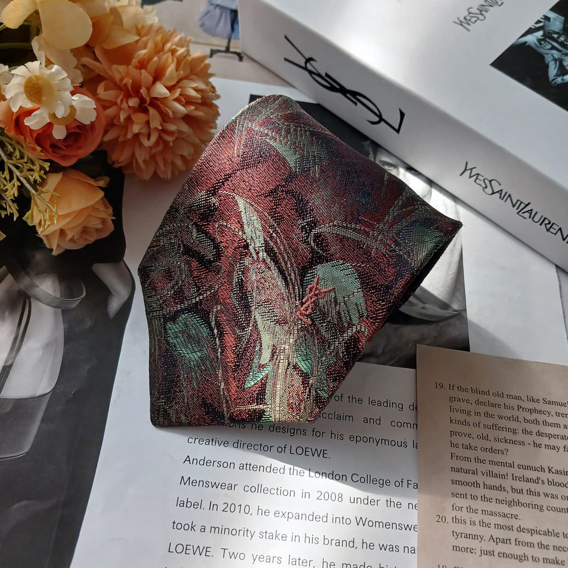 입생로랑 실크 브라운 자카드 패턴 넥타이 8.8cm B등급 E852 상품이미지2