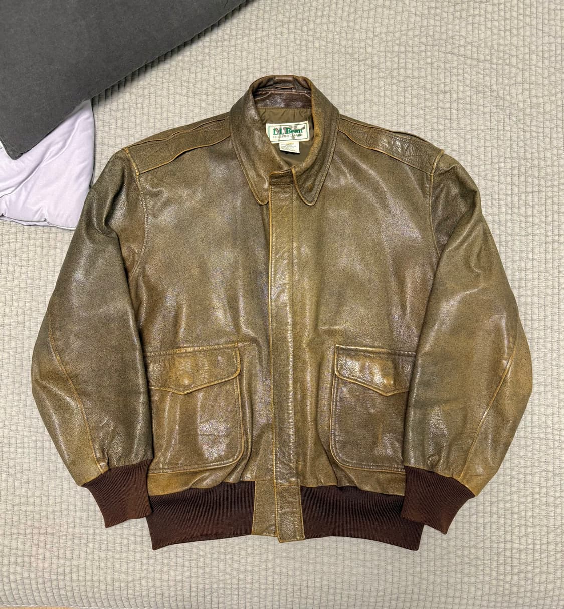 [L,42] 80년대 엘엘빈 a-2 플라이트 레더 자켓 고트스킨 상품이미지1