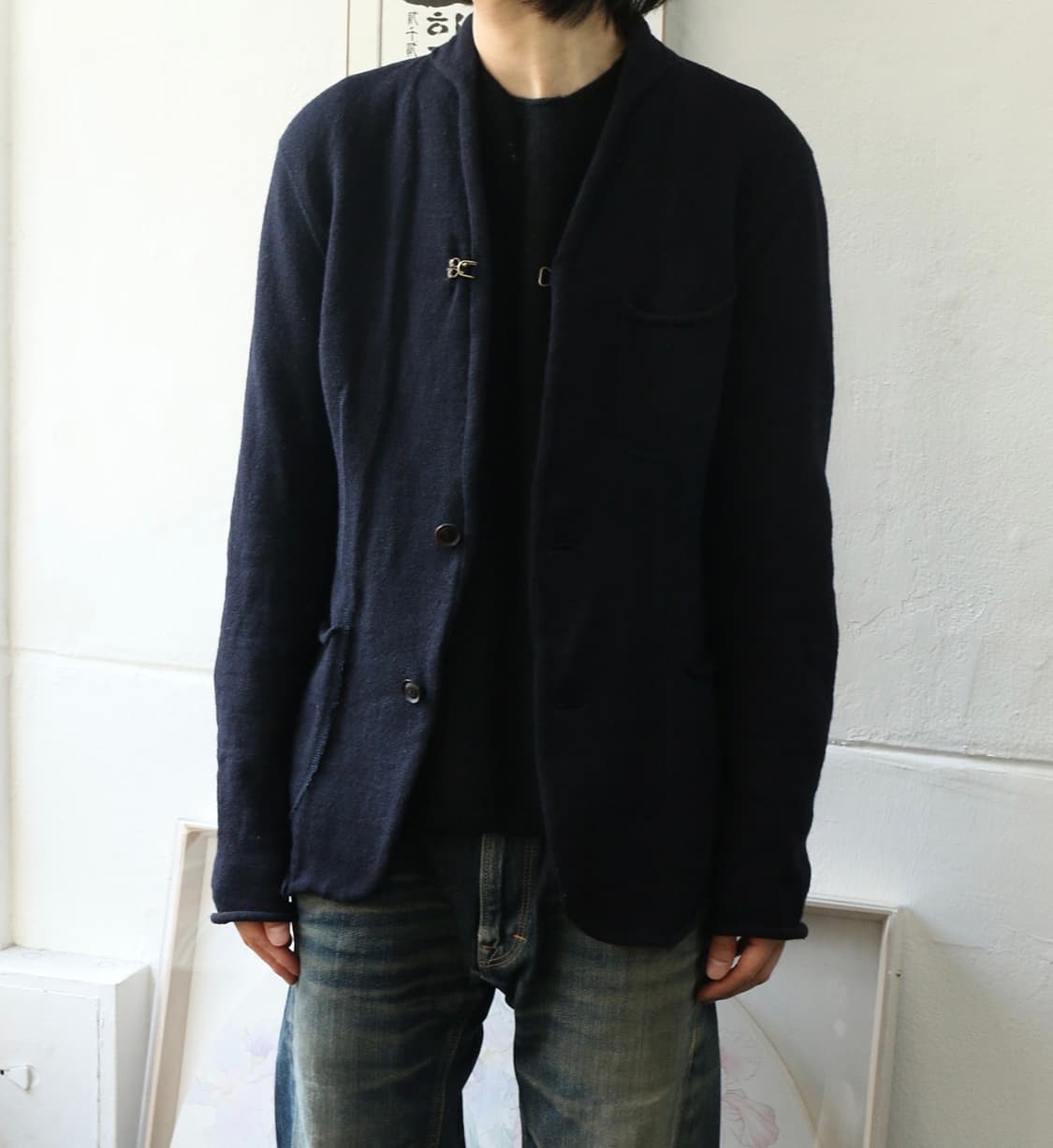 컬러 다크네이비 울 니트 가디건 상품이미지1
