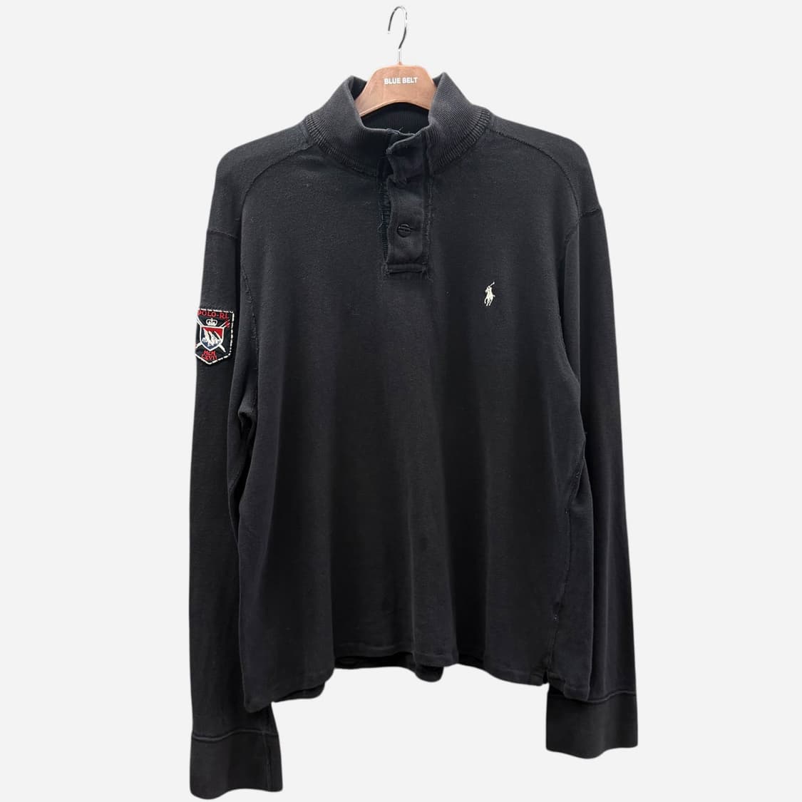 폴로 랄프로렌 코튼 모크넥 니트 포니자수 암패치 디테일 블랙 상품이미지1