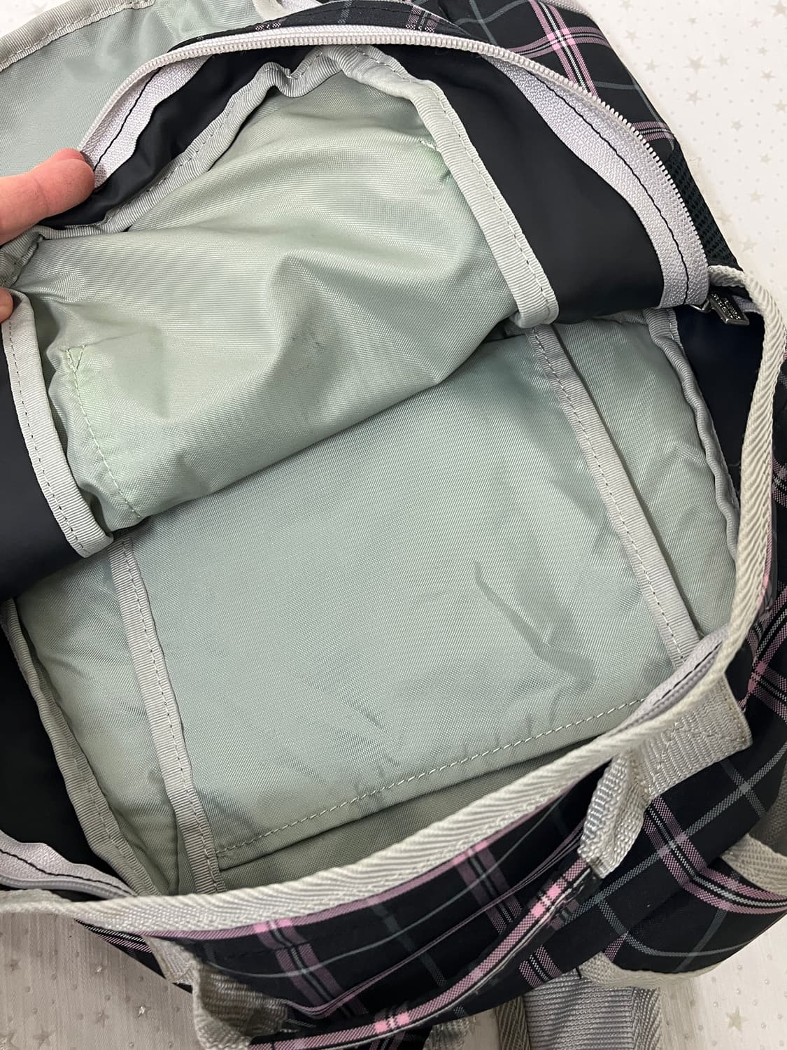 베네통 블랙 핑크 체크 백팩 💕 상품이미지4
