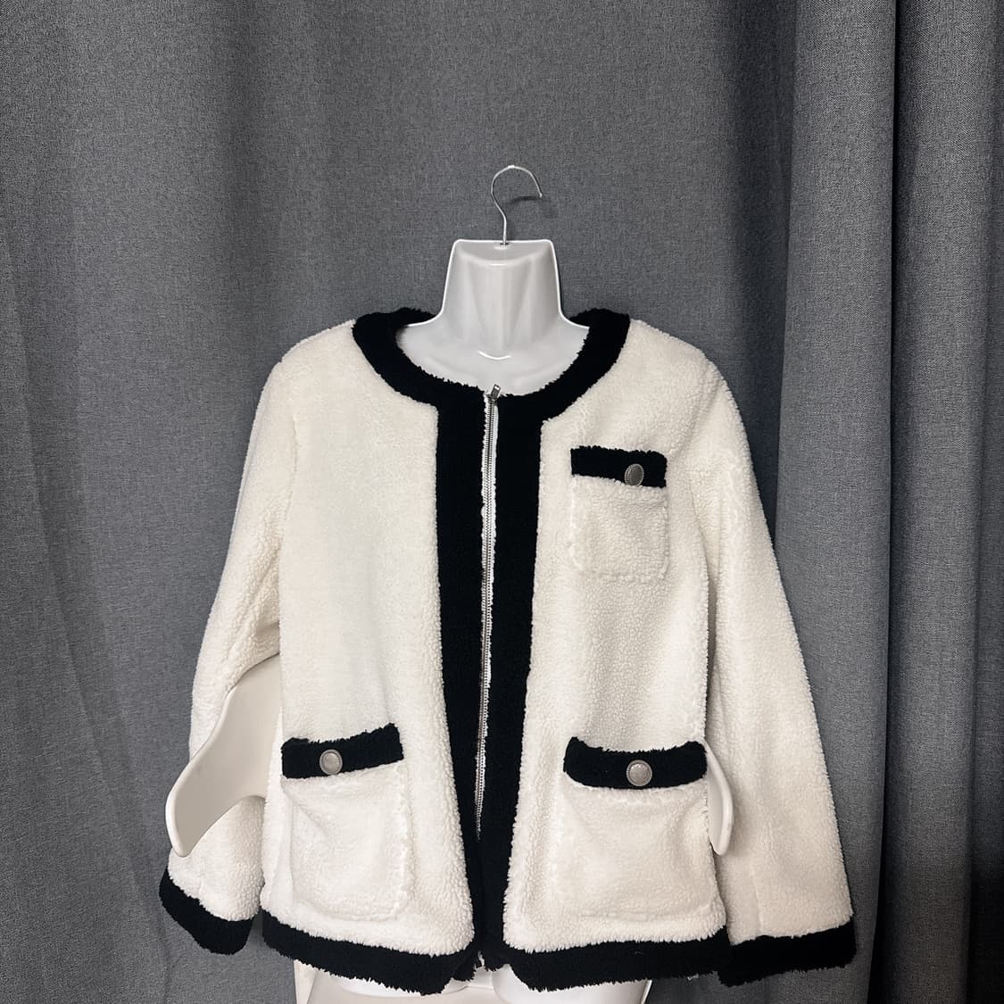 아이보리 뽀글이 배색자켓 상품이미지2