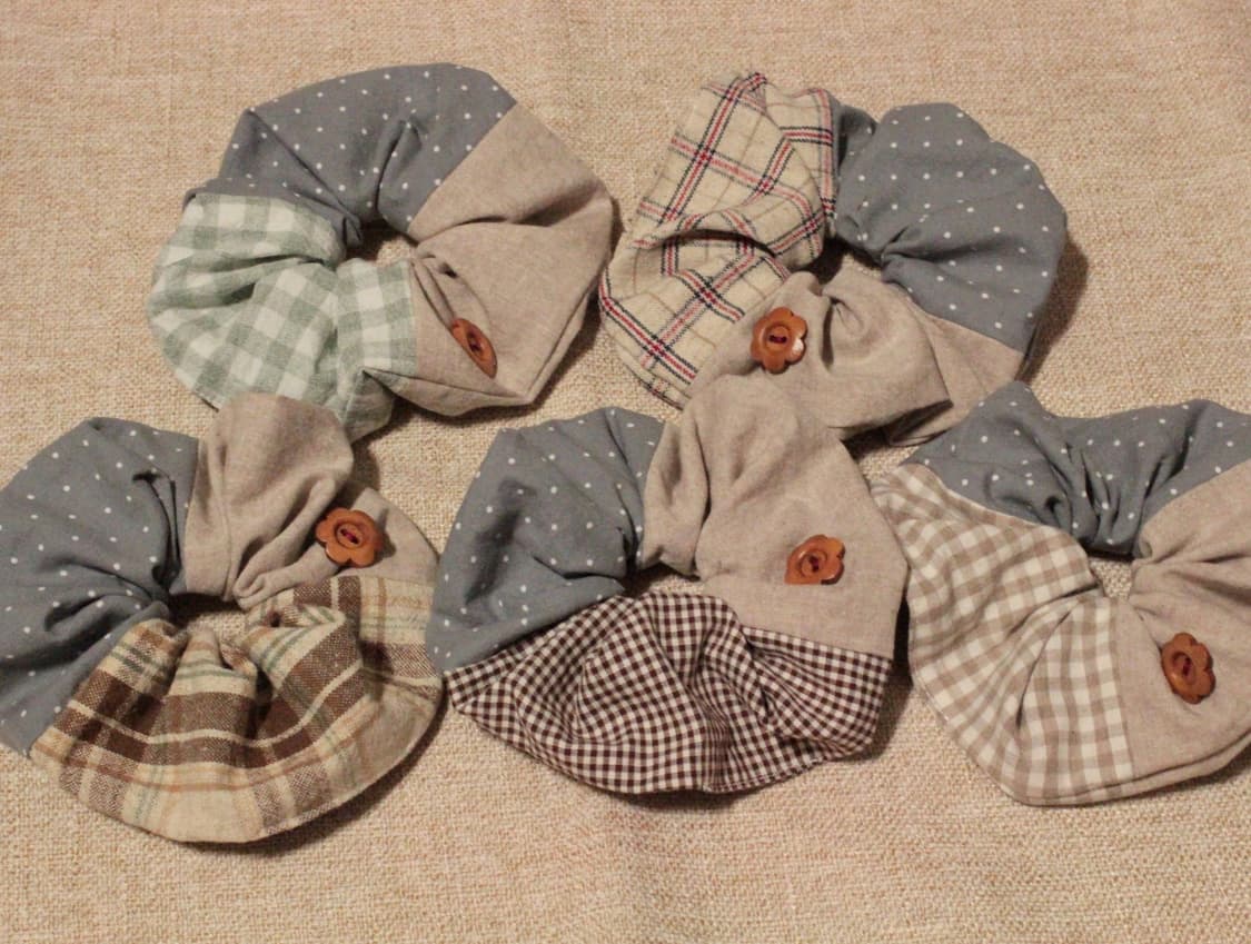 핸드메이드 패치워크 단추 스크런치 상품이미지9