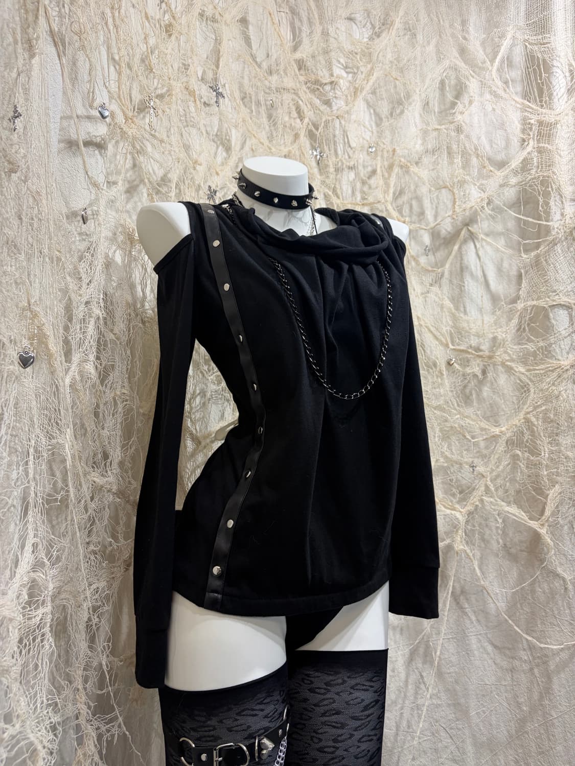 Rock chic off shoulder necklace long sle 상품이미지3