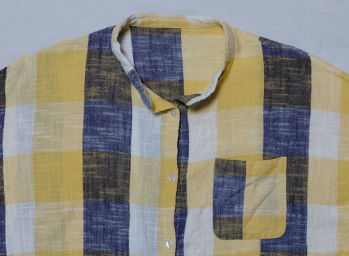 [XL] 일본 빈티지 인도 면 100% 블록 체크 밴드카라 셔츠 상품이미지2