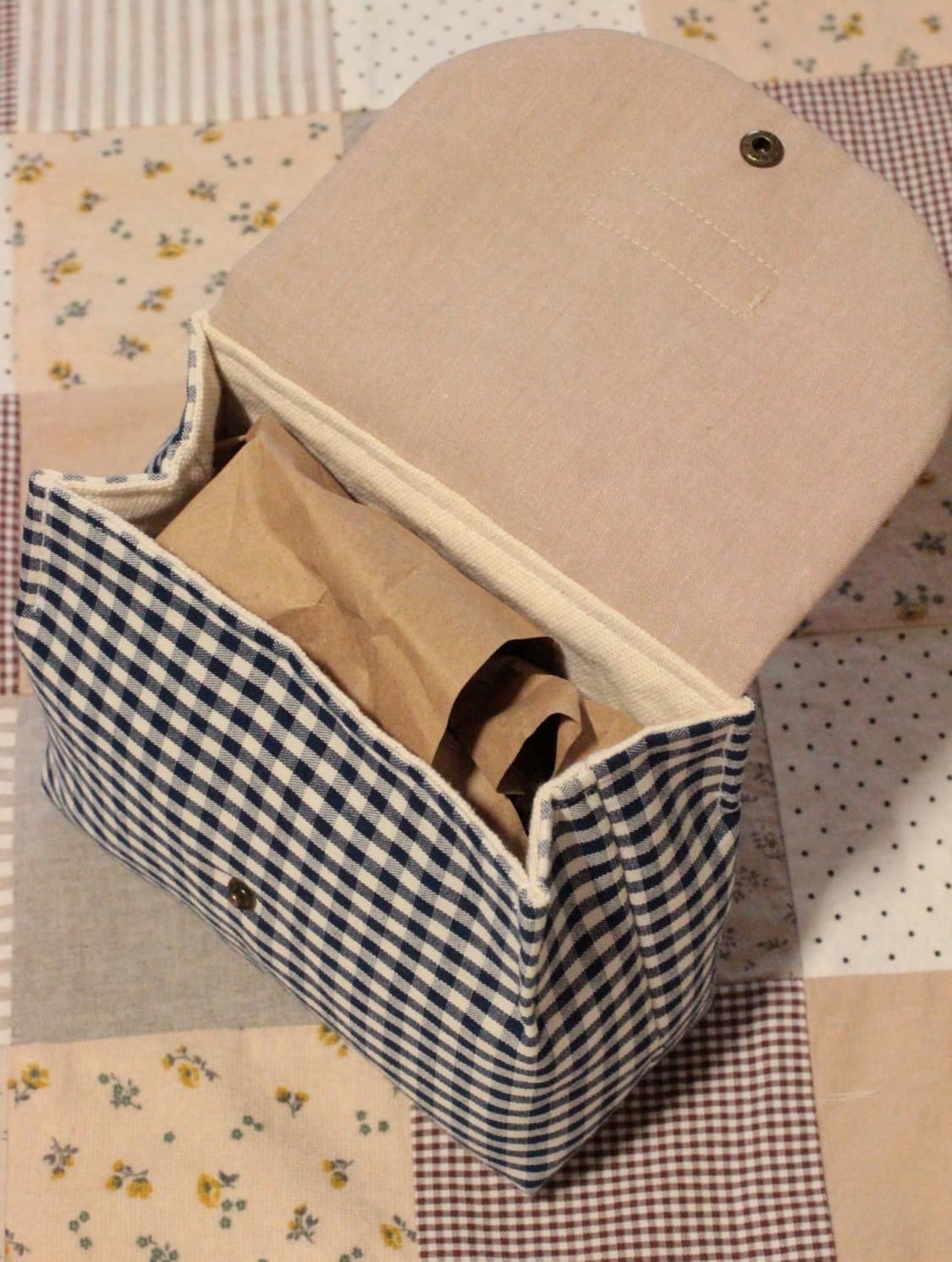 핸드메이드 네이비체크 박스 파우치 상품이미지5