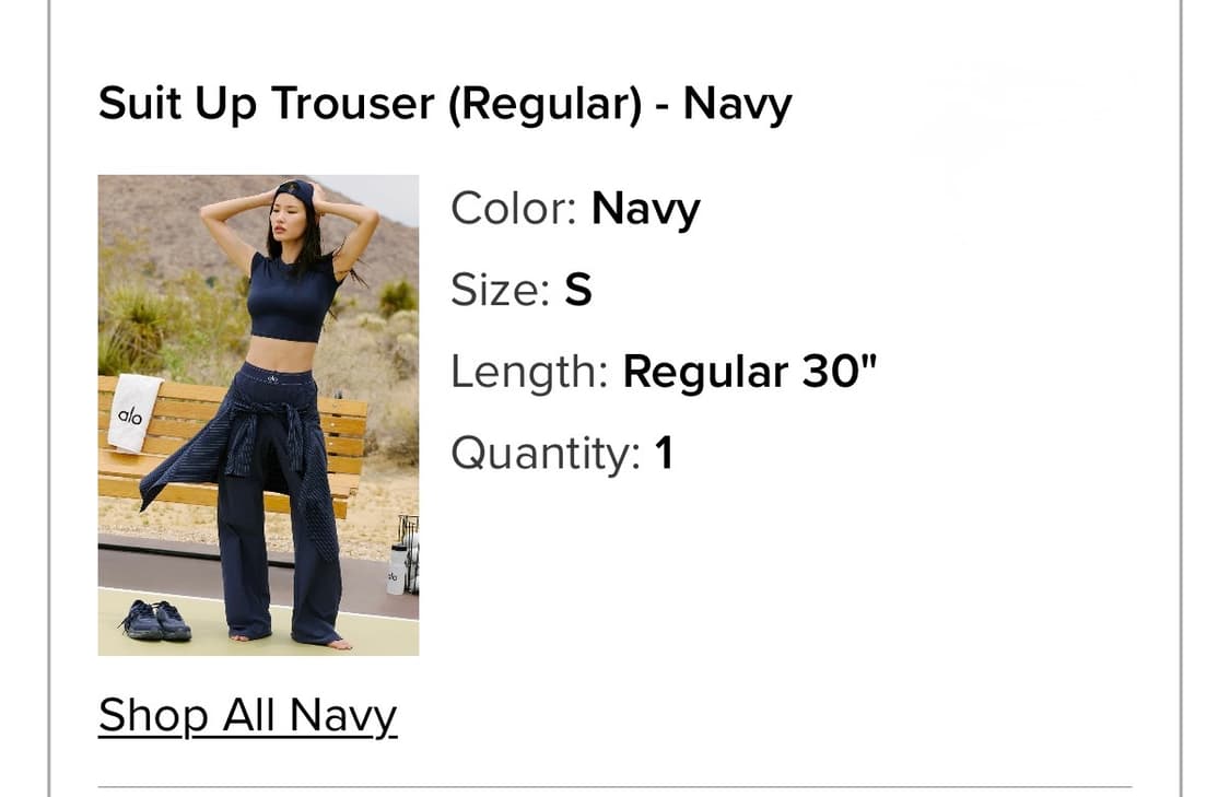 Alo 알로 수트업 트라우저 레귤러 S 네이비 새상품 상품이미지3
