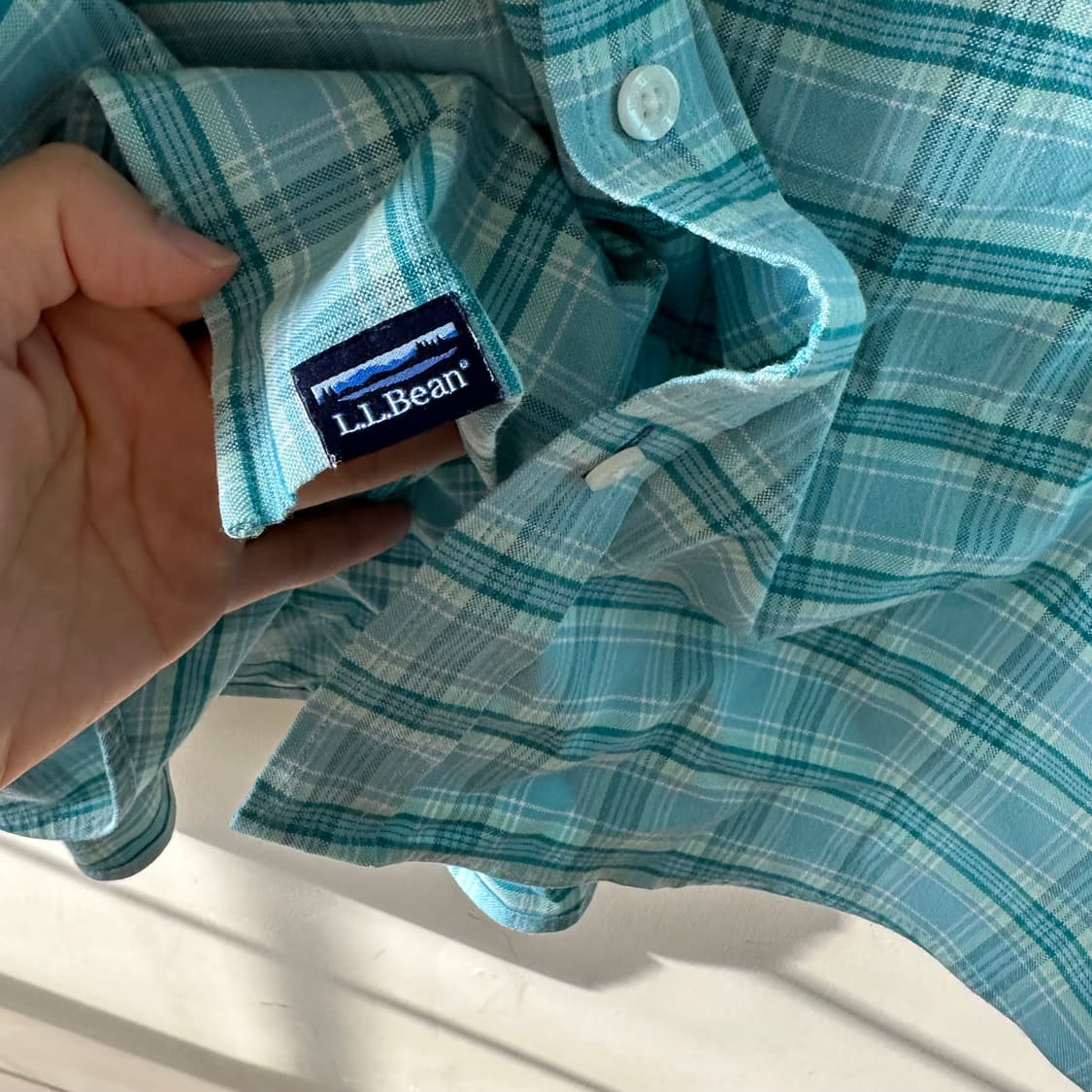 엘엘빈 LLBEAN 하늘색 체크 긴팔 셔츠 상품이미지3