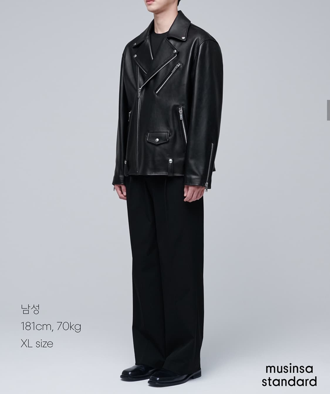 무신사스탠다드 램스킨 오버사이즈 라이더 자켓 블랙 (M) 상품이미지8