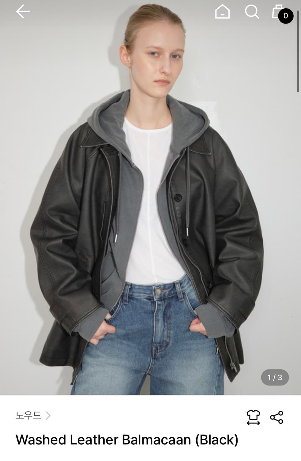 구함)노우드 워싱 발마칸 레더 자켓(블랙/그레이) 상품이미지1