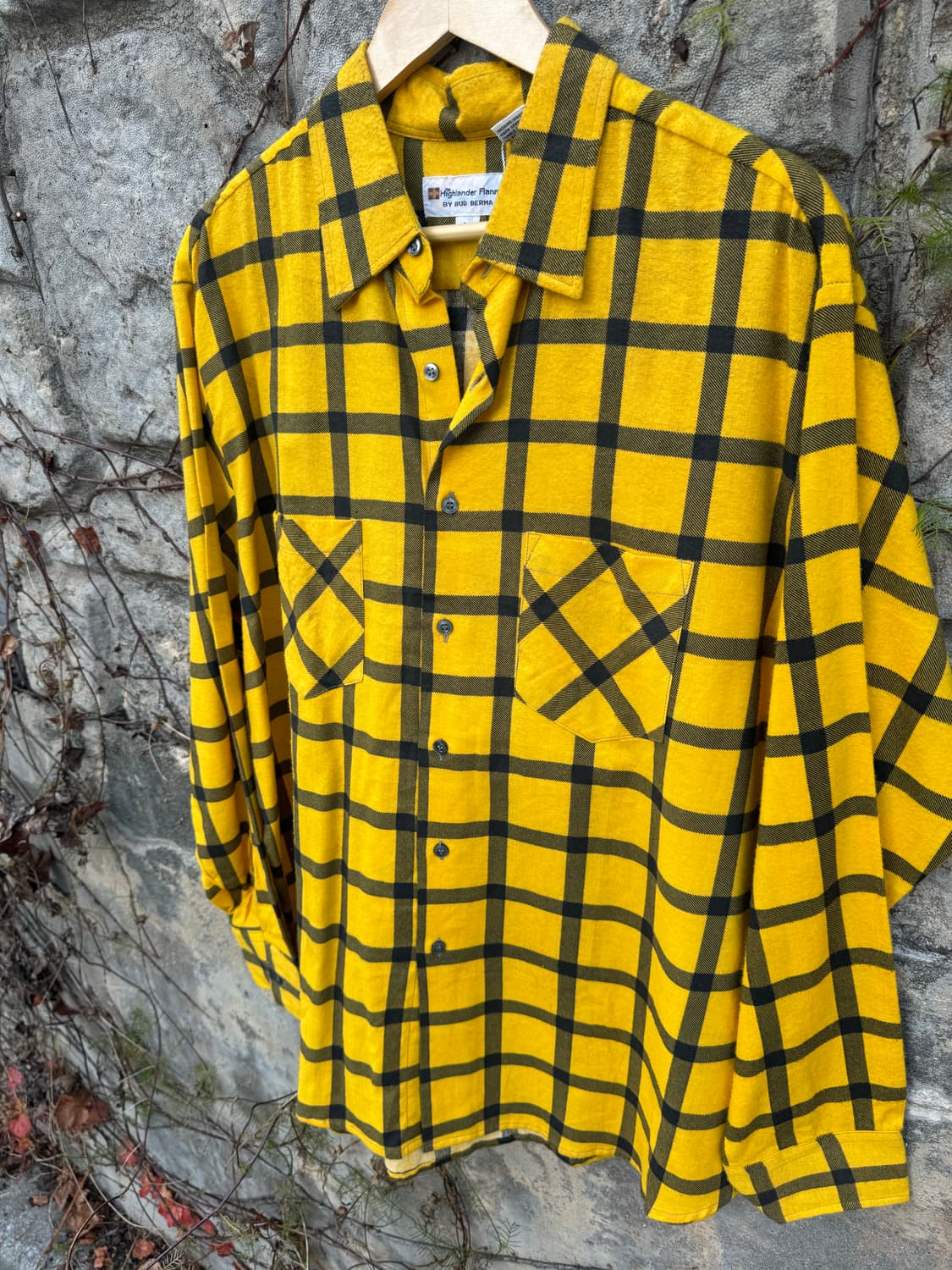 일본 빈티지 옐로우 체크 플란넬 셔츠 XL 상품이미지3