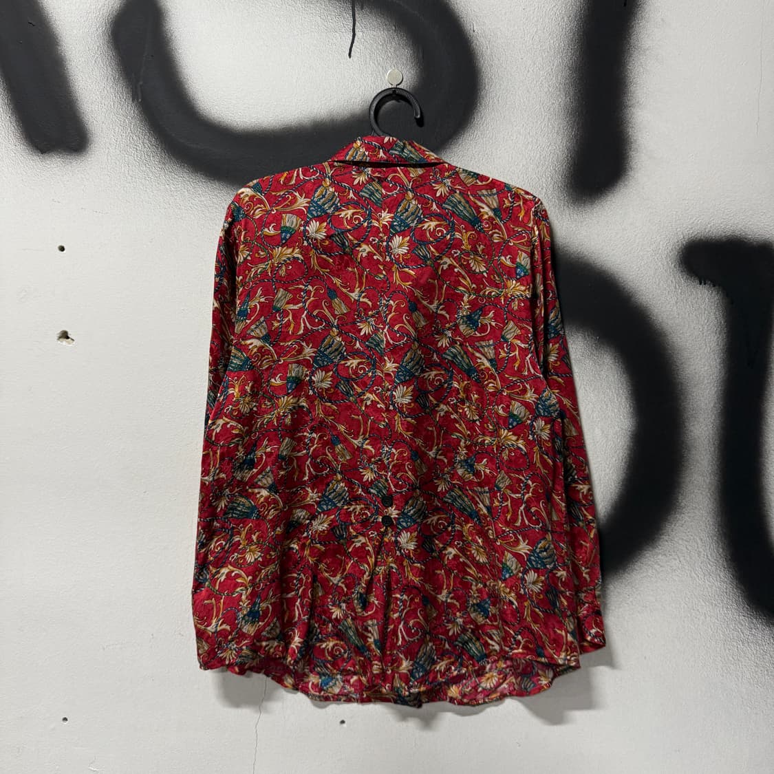 VTG 빈티지 100% 실크 플라워 자카드 풀 패턴 블라우스 셔츠 상품이미지2