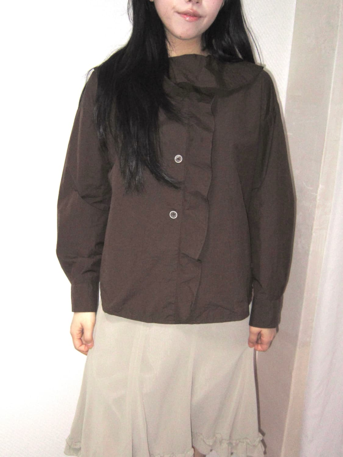 frill brown volume blouse top 상품이미지8