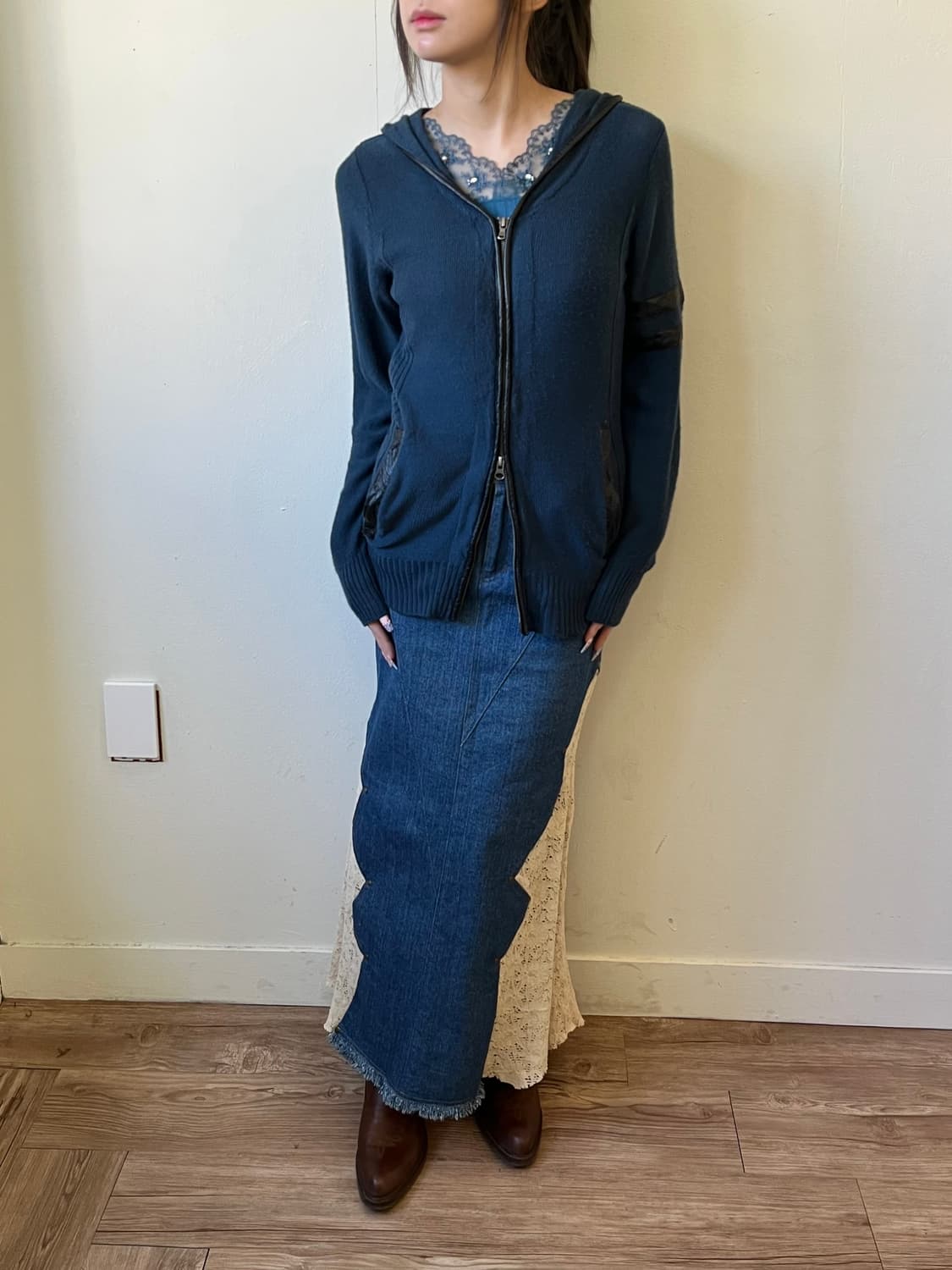 Pink Papillon 데님 프릴 롱 스커트 상품이미지7