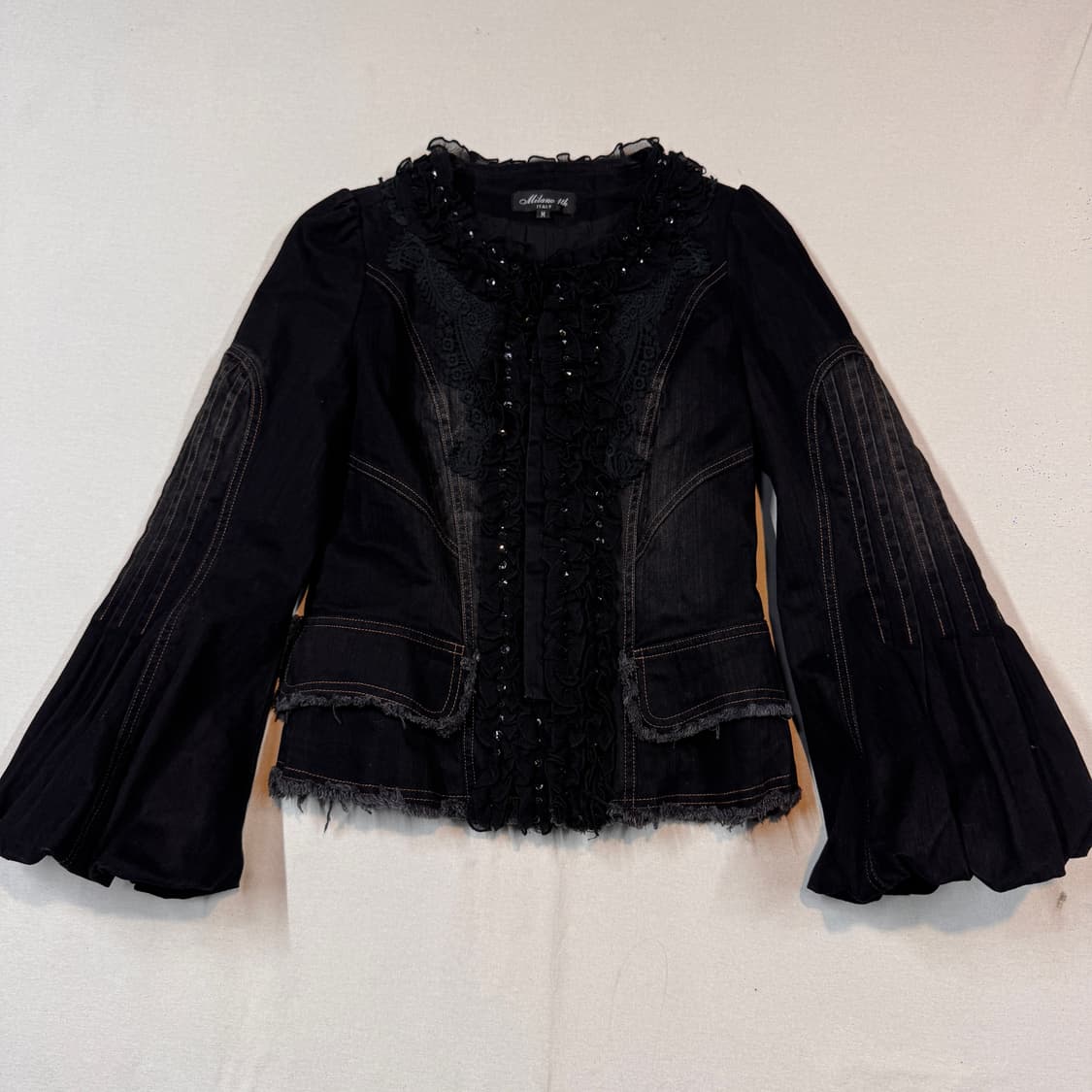 M) Milano 1th 프릴 & 레이스 디테일 벨슬리브 데님 자켓 상품이미지1