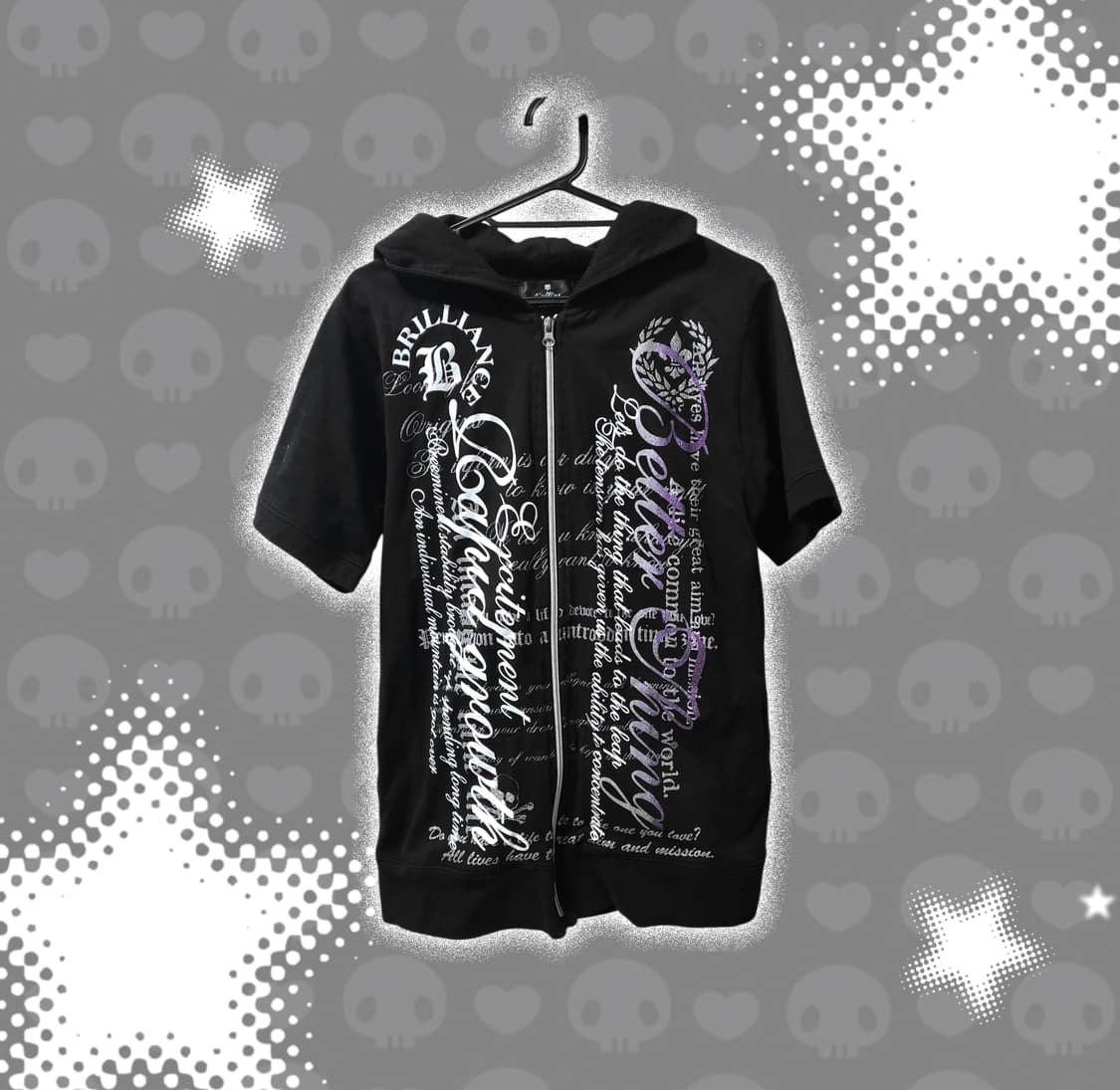 펑크y2k갸루 레터링 반팔 후드집업 상품이미지1