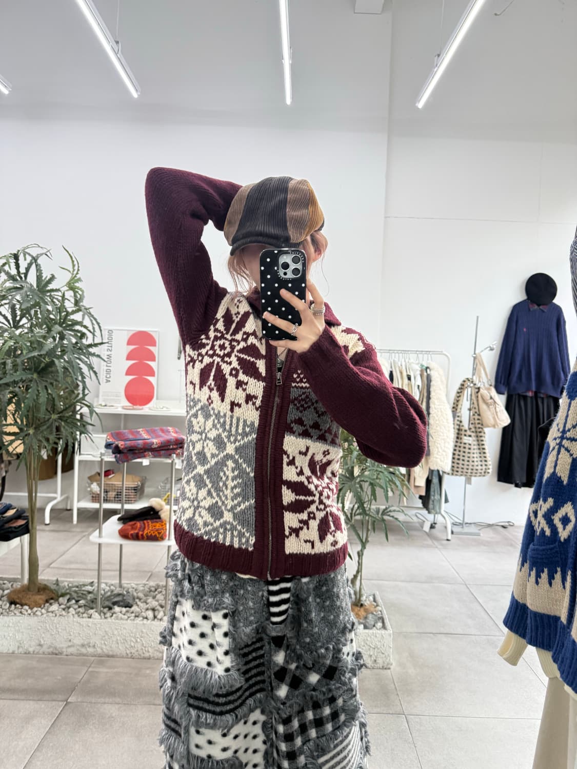 JPN chaps 울 혼방 버건디 노르딕 코위찬 니트집업 상품이미지3