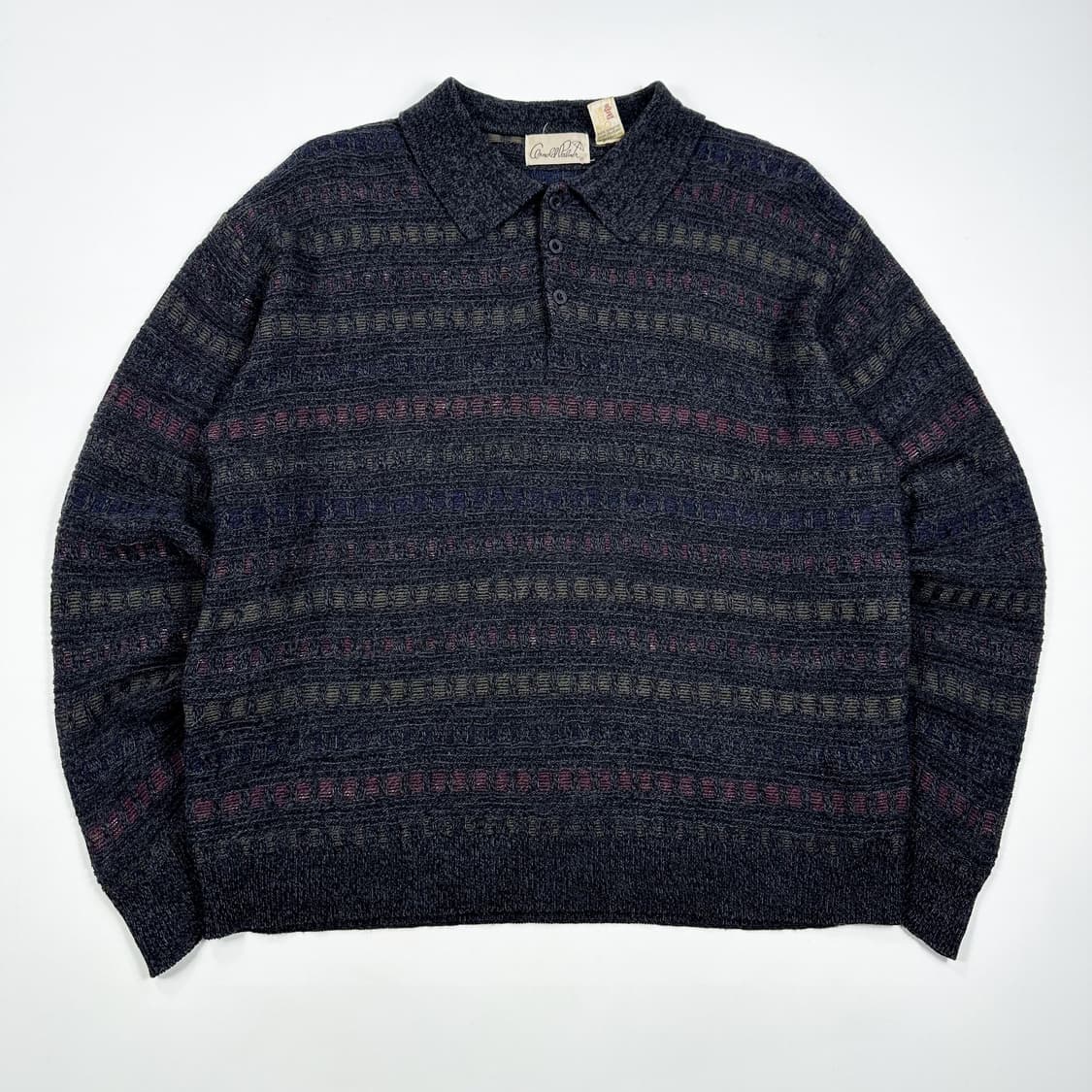 VTG 빈티지 클래식 패턴 긴팔 니트 카라티 챠콜 M 상품이미지1