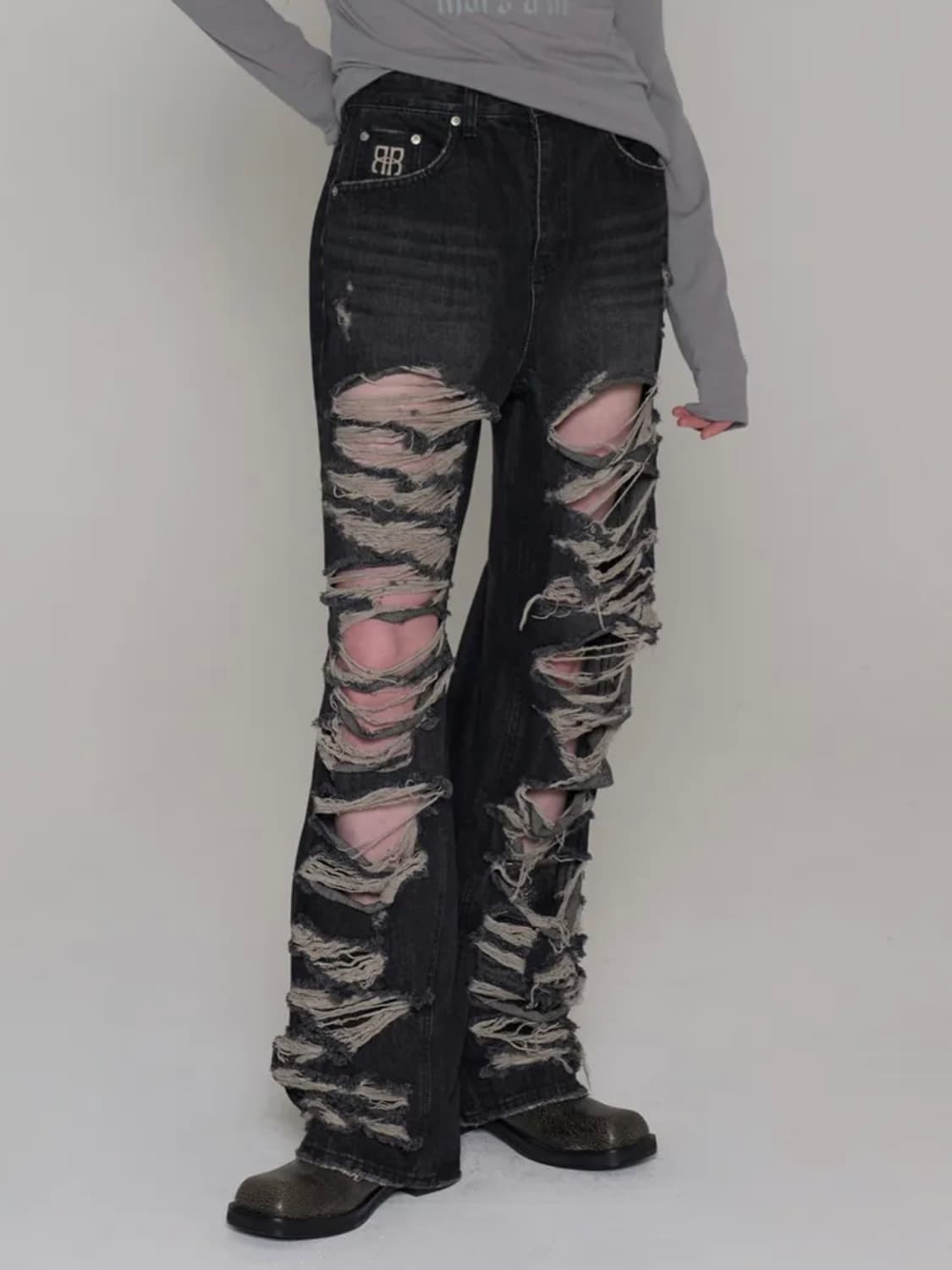 락케이크 Pia Damage Wide Jeans S사이즈 상품이미지2
