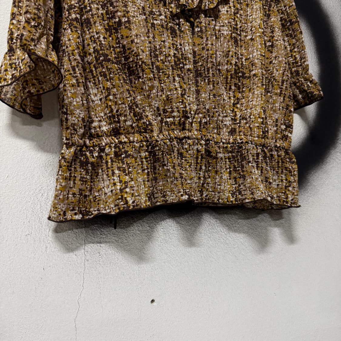 VTG 빈티지 보헤미안 에스닉 프릴 셔링 패턴 7부 소매 블라우스 상품이미지5