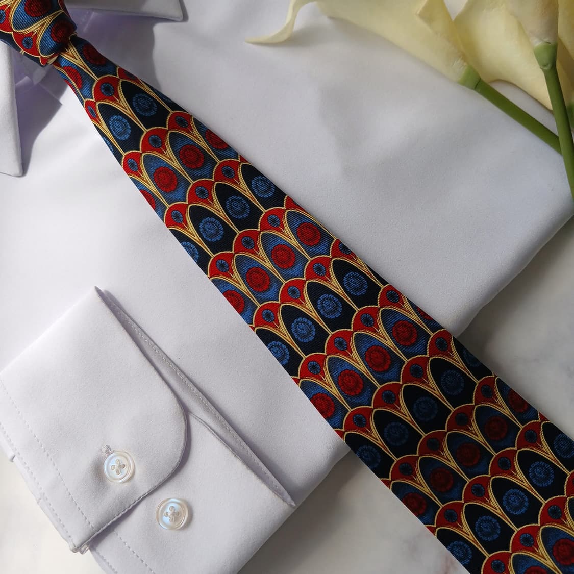 아쿠아스큐텀 실크 네이비 멀티 패턴 넥타이 9.7cm A+등급 G27 상품이미지6