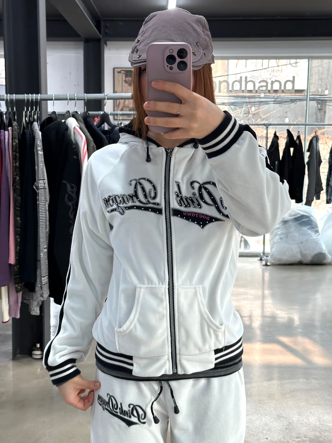 도그타운 핑크드래곤 벨루어 큐빅 트랙셋업 상품이미지5