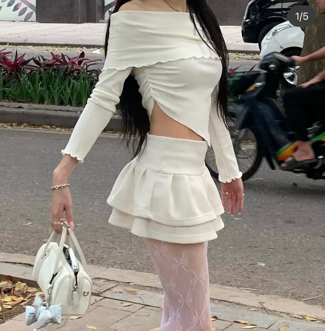 새상품 카키포인트 턱 스커트 아이보리 S 상품이미지3