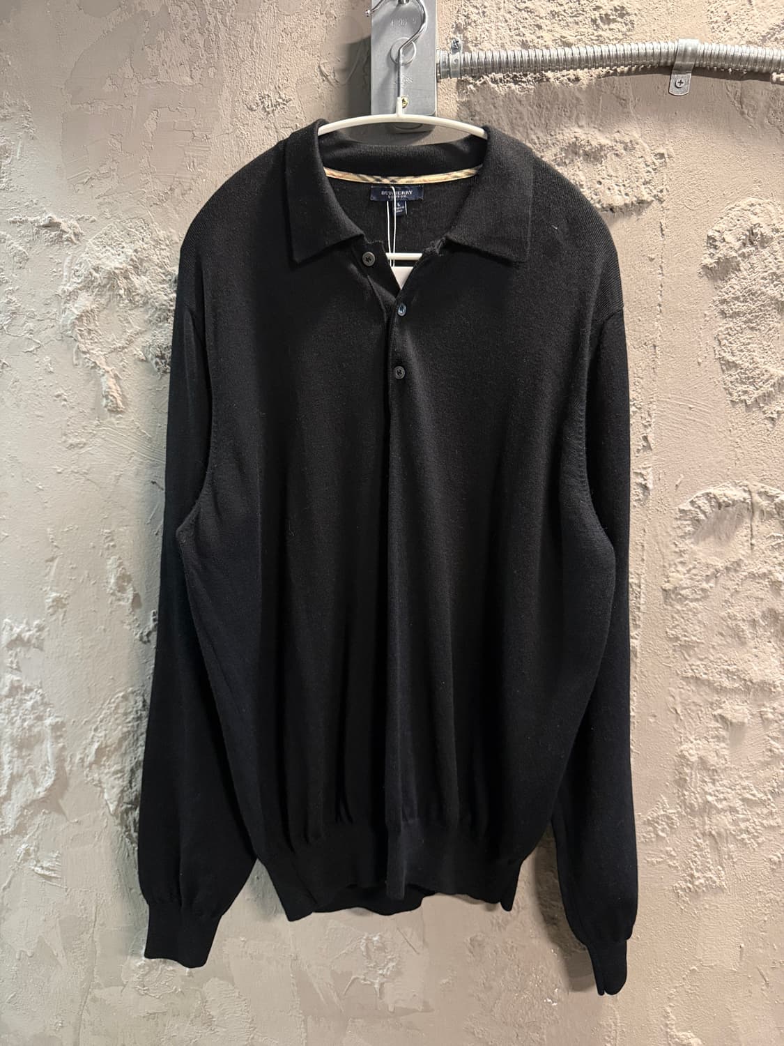버버리 런던 메리노 울 카라 니트 블랙 L 상품이미지1