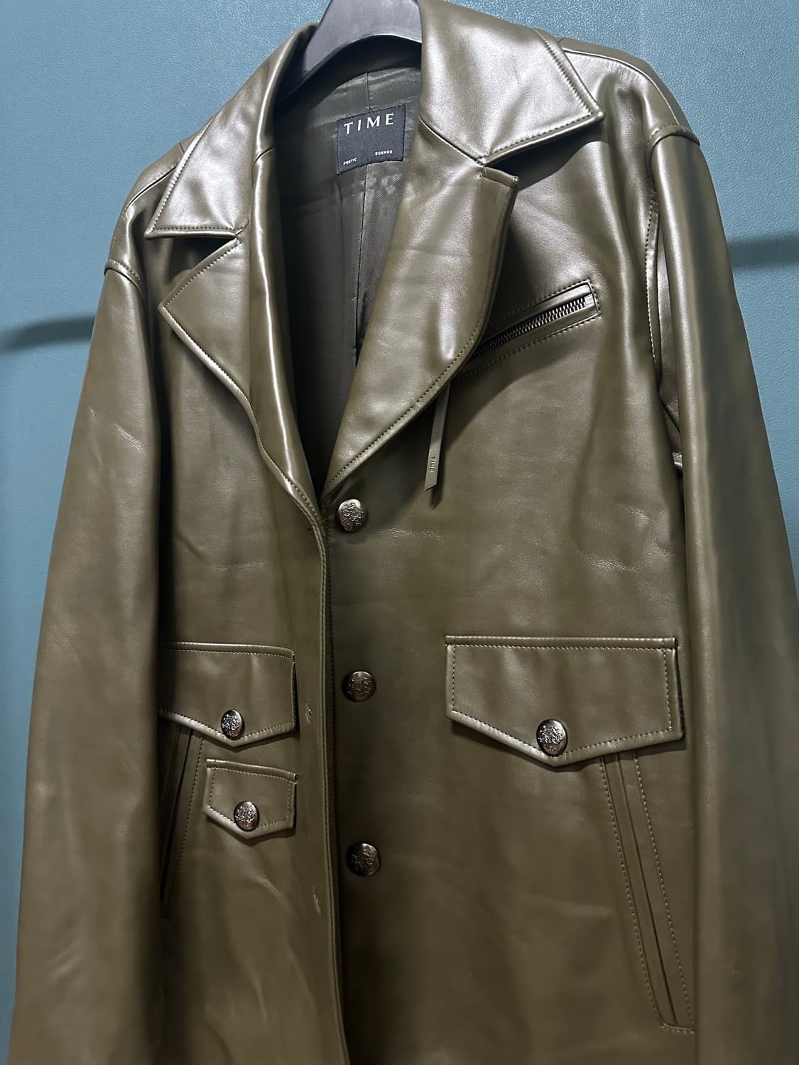 TIME 타임 짙은 올리브색상 가죽 자켓 상품이미지1
