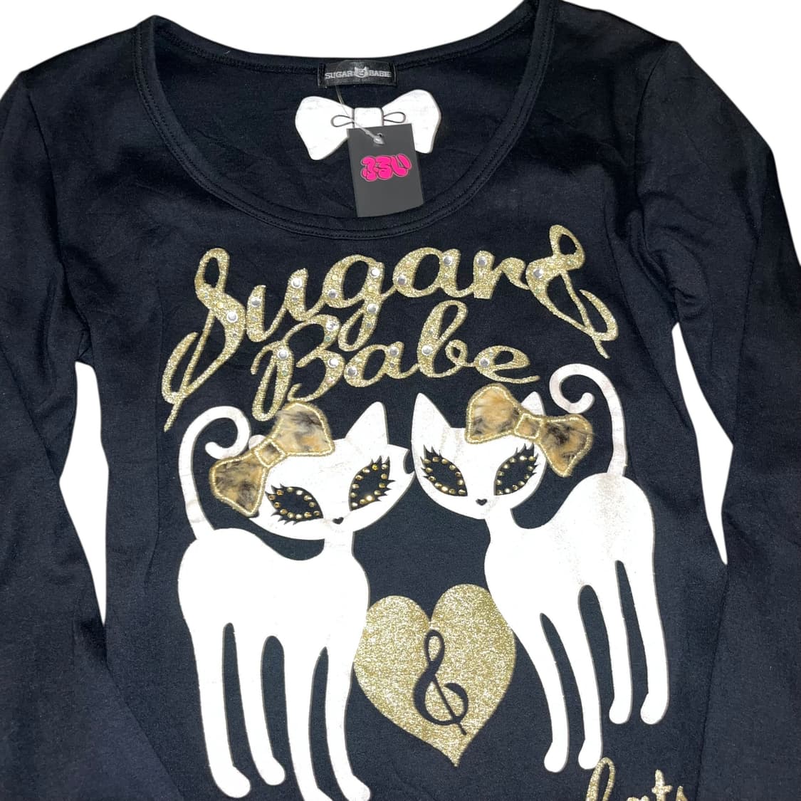 SUGAR BABE 고양이퍼리본포인트 프린팅 긴팔티 갸루y2k 상품이미지2