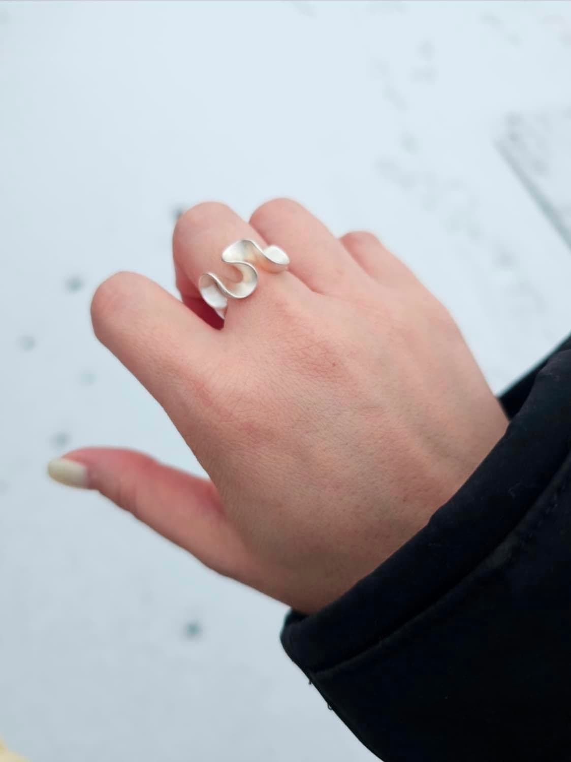무광 실버 웨이브 오픈 링  은반지 상품이미지1