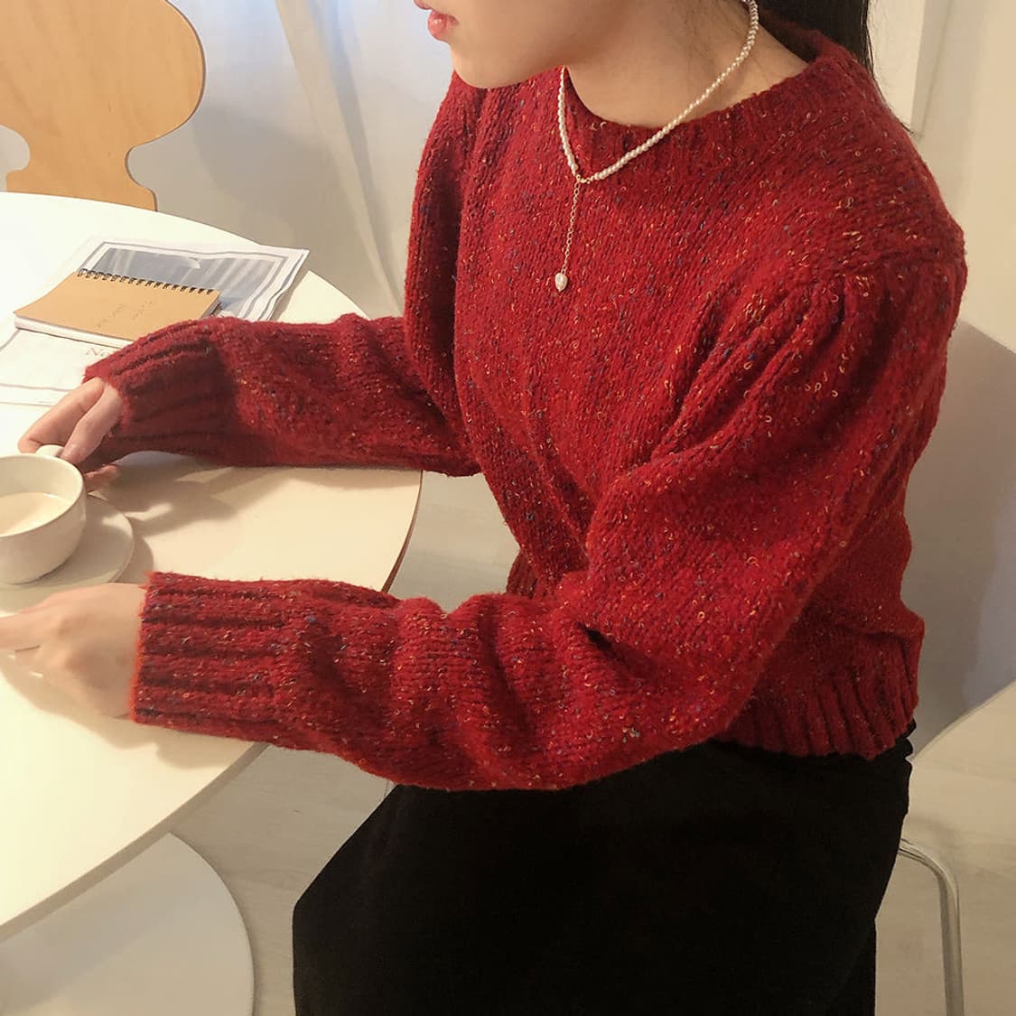 크리스마스 레드 보카시 울 니트 스웨터 연말 상품이미지1