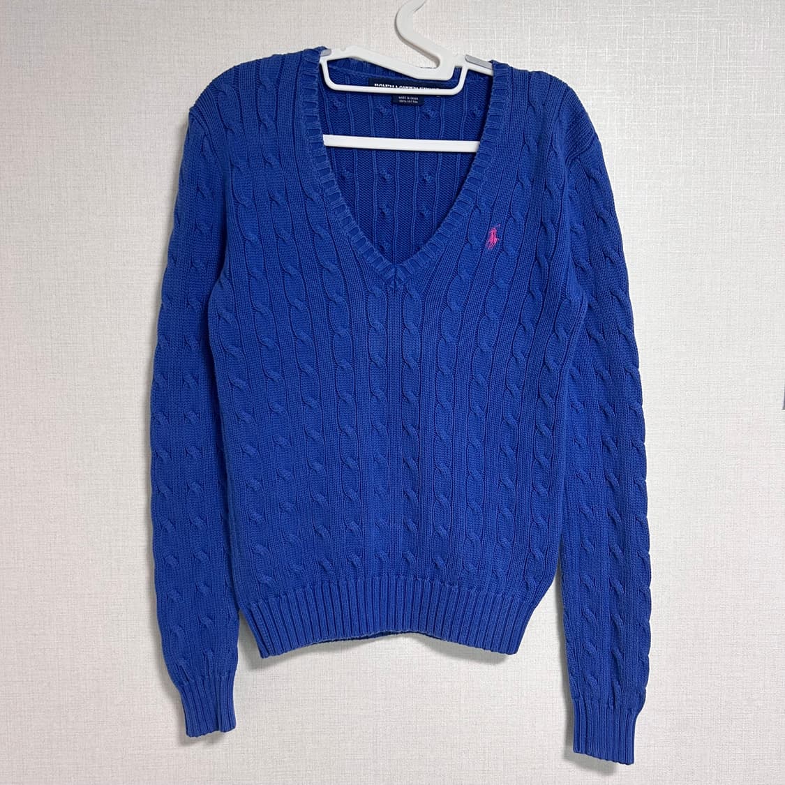 폴로 랄프로렌 브이넥 꽈배기 니트 블루 코발트블루 S  상품이미지4